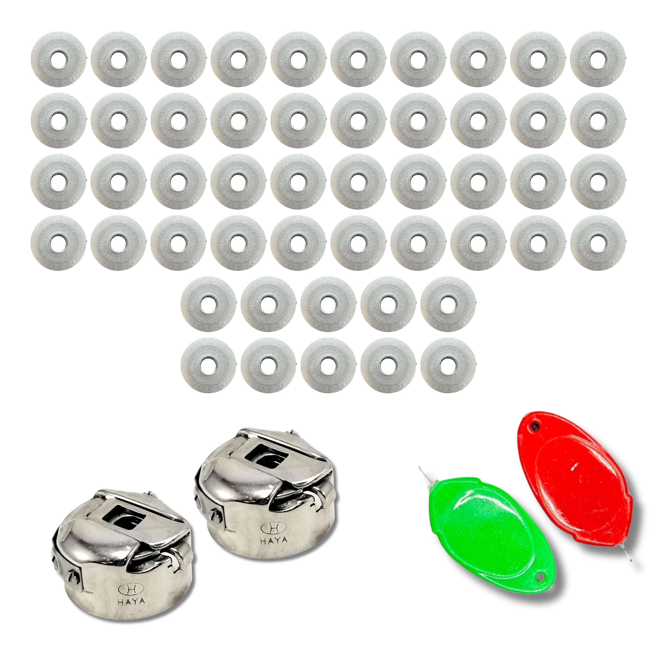ZENITH Industrial Sewing Machine Accessories Set, Aluminium Bobbins, Bobbin Case, Threader for Single Needle Lockstitch, Compatible with Jack, Juki, 95T-10, Umbrella full shuttle Models (50 Bobbins + 2 Bobbin case + 2 Threader)-image-43