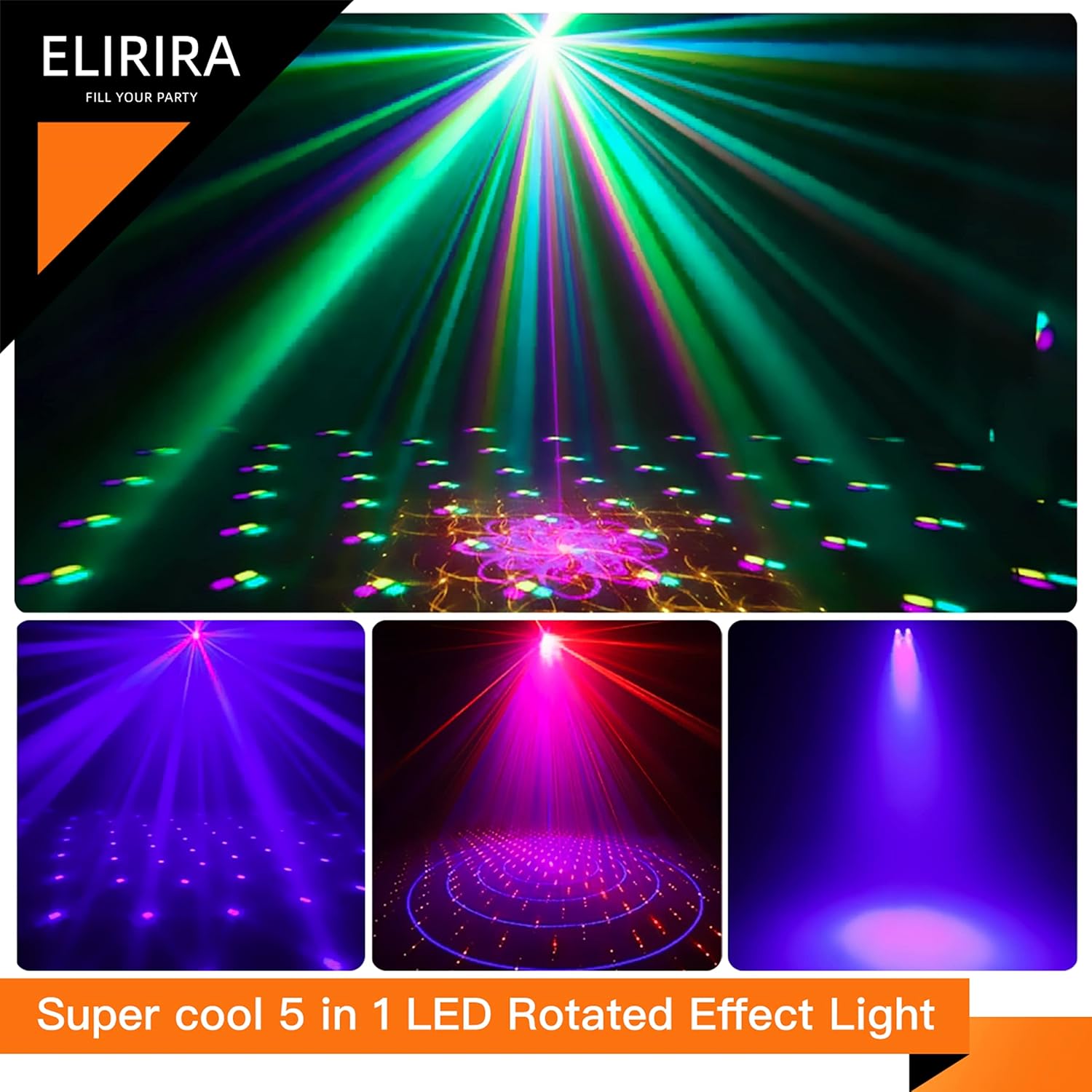 Stage DJ Party 5 in 1 Mixed Effect Lights with Magic Ball, LED Par Pattern Lights and Strobe/UV,Sound Activated Disco with Remote DMX Control, Great for Wedding/Church/Club/Party