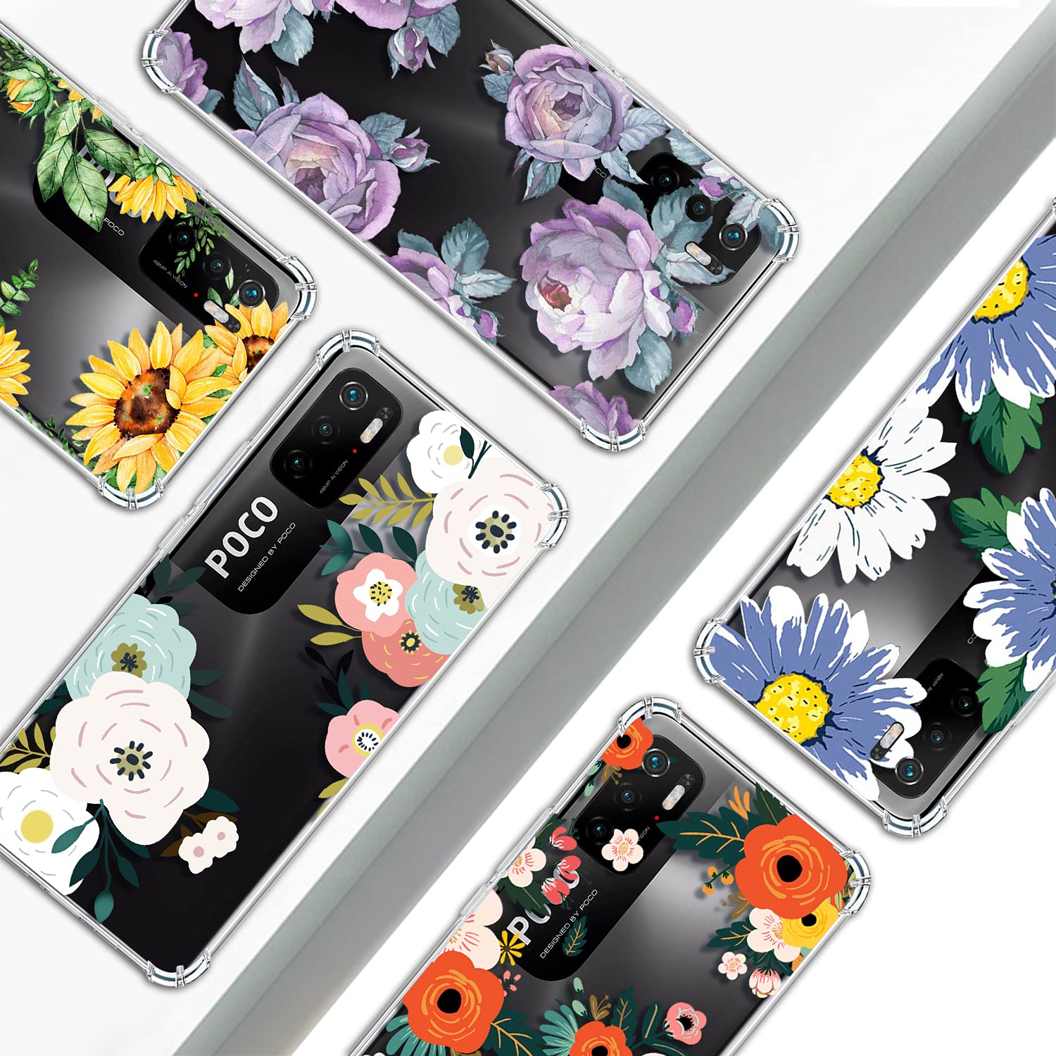 Niboow Cover per Xiaomi Redmi Note 10 5G/Poco M3 Pro 5G, [Con 2 Vetro Temperato] Floreale TPU Slim Custodia, Silicone Bumper Case per Xiaomi Redmi Note 10 5G/Poco M3 Pro 5-Arancione/Rosa