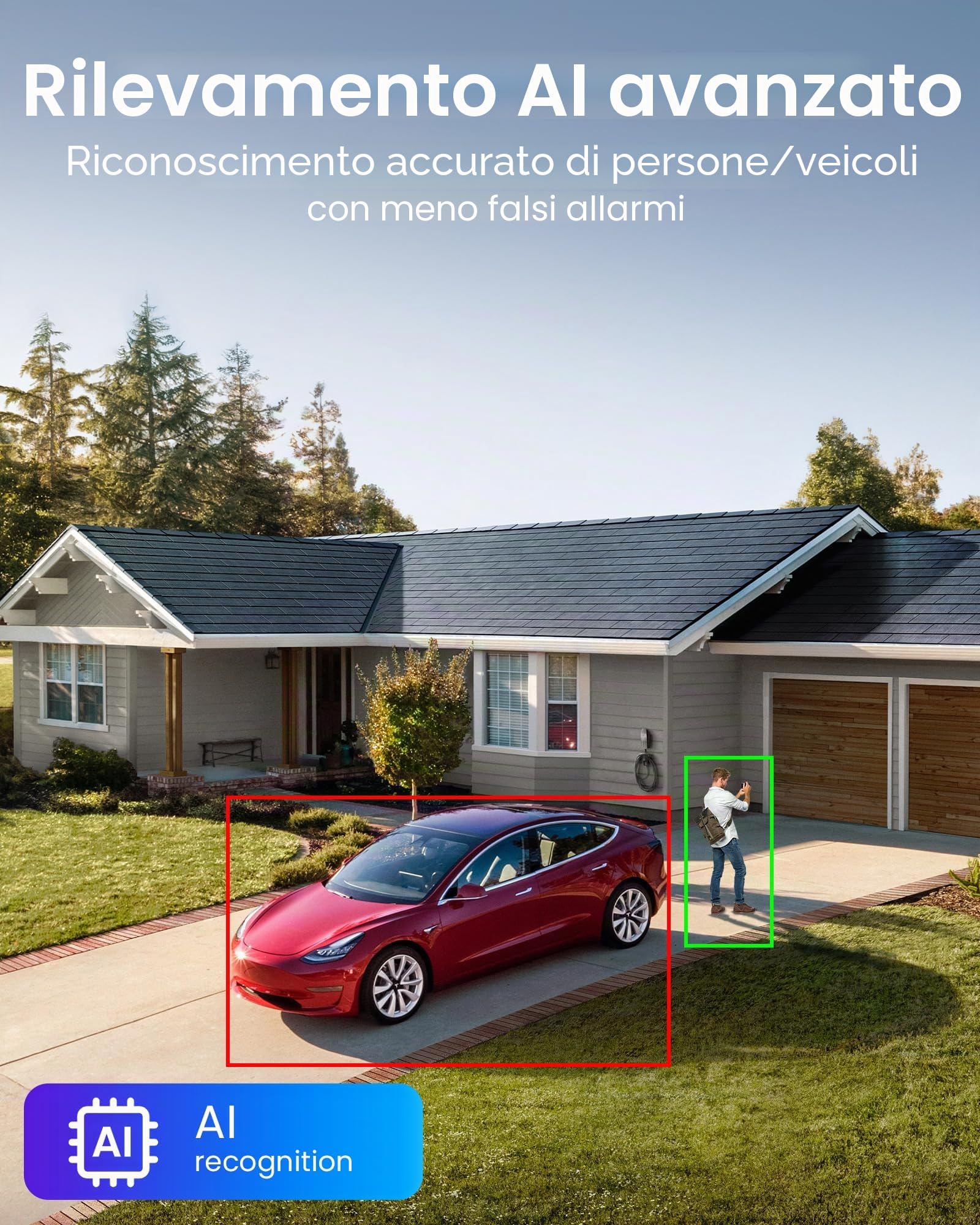 ZOSI AuroraLux 5MP Telecamera di Sorveglianza WiFi Senza Fili, Telecamera PT Vista a 360°, Rilevamento di Persona e Veicolo, Allarme Intelligente e Audio Bidirezionale, C296