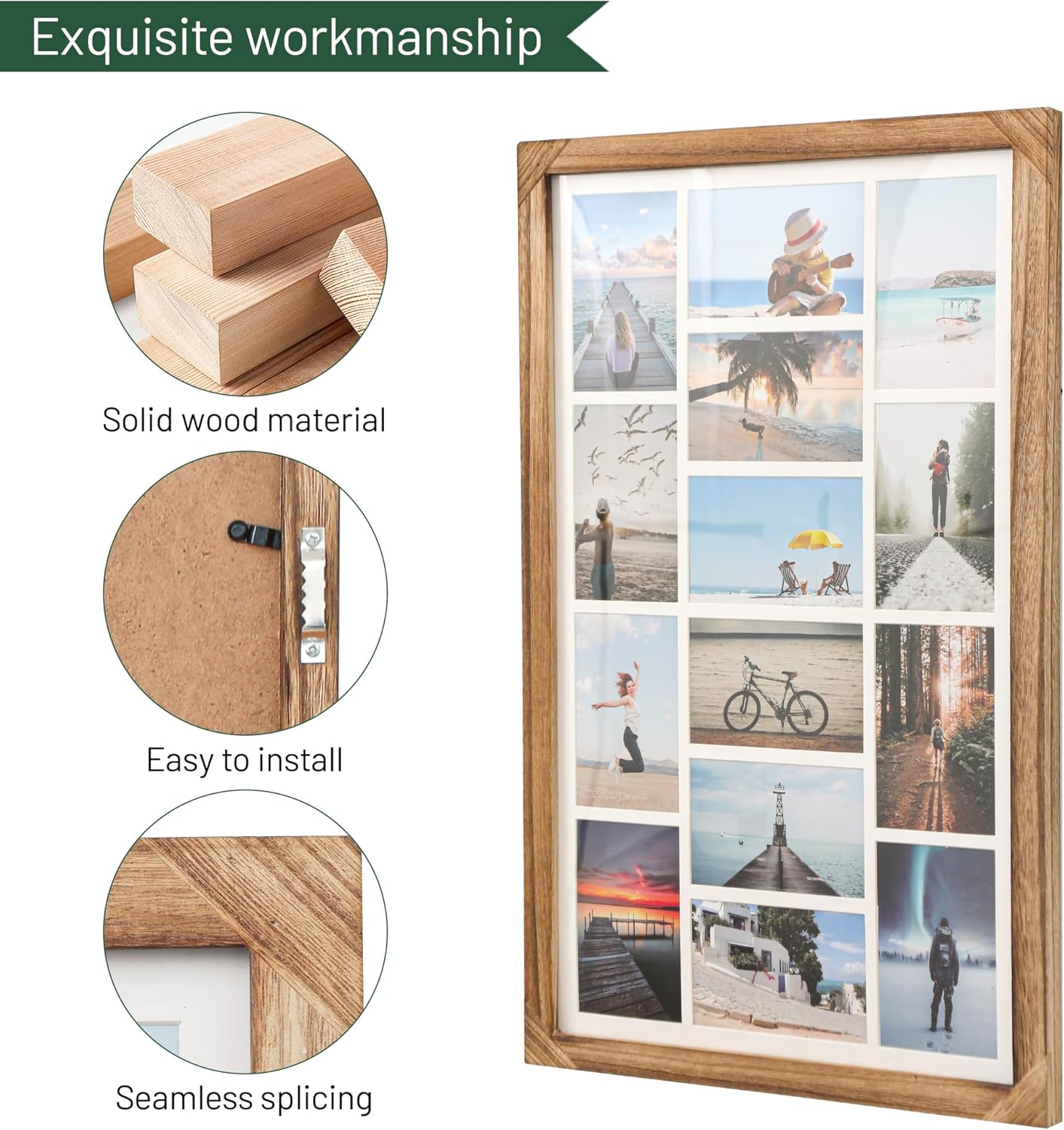 27x17 Inch Large Wood Collage Picture Frames for Wall,14 Opening 4x6 Multiple Picture Frame with Mat,Display Photos(Carbonized Brown)