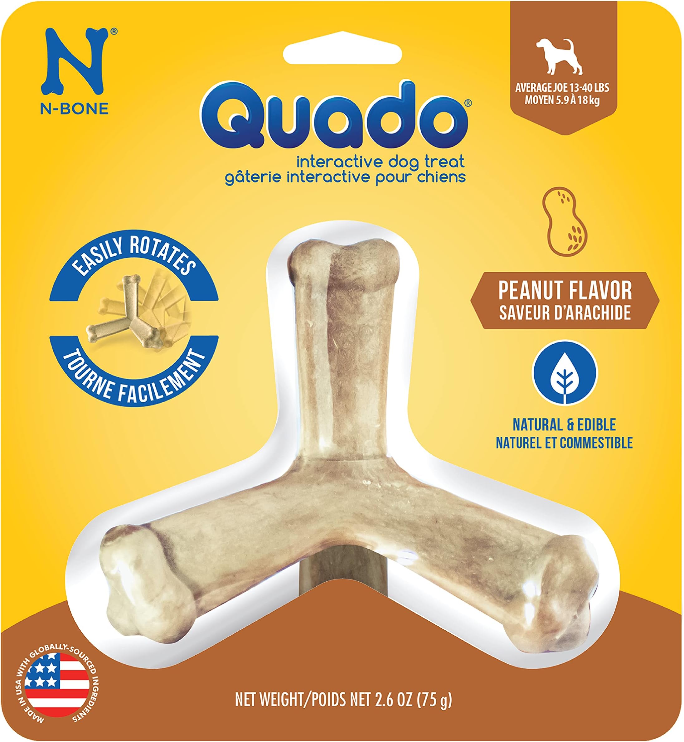 Quado Interactive Chew, Peanut Flavor, Average Joe, 2.8oz, Natural, Medium (Pack of 1)