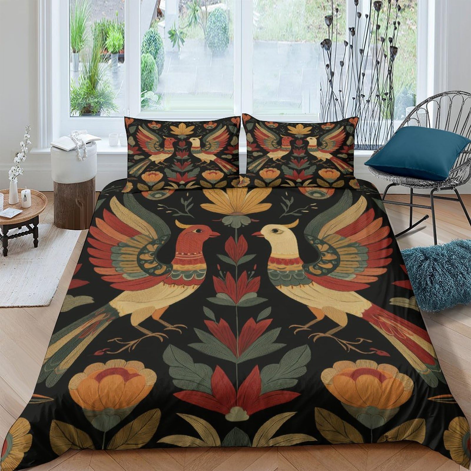 Ctjqhvkz Style-1 3D Printed Folk Bird Fitted Sheet Microfiber Decorative Floral Bed Cover For Bedroom Guest Room Dorm Easy Care Single（135X200cm）