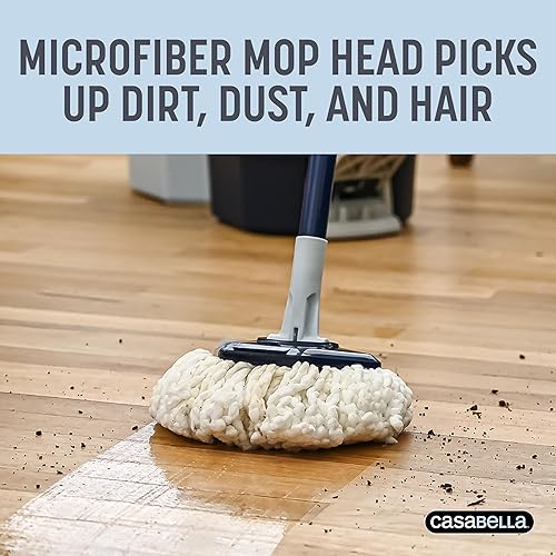 Miniatura 4 de Casabella Sistema de trapeador giratorio con recambio de cabezal de fregona extra, diseño de dos cubos con protector contra salpicaduras, taza