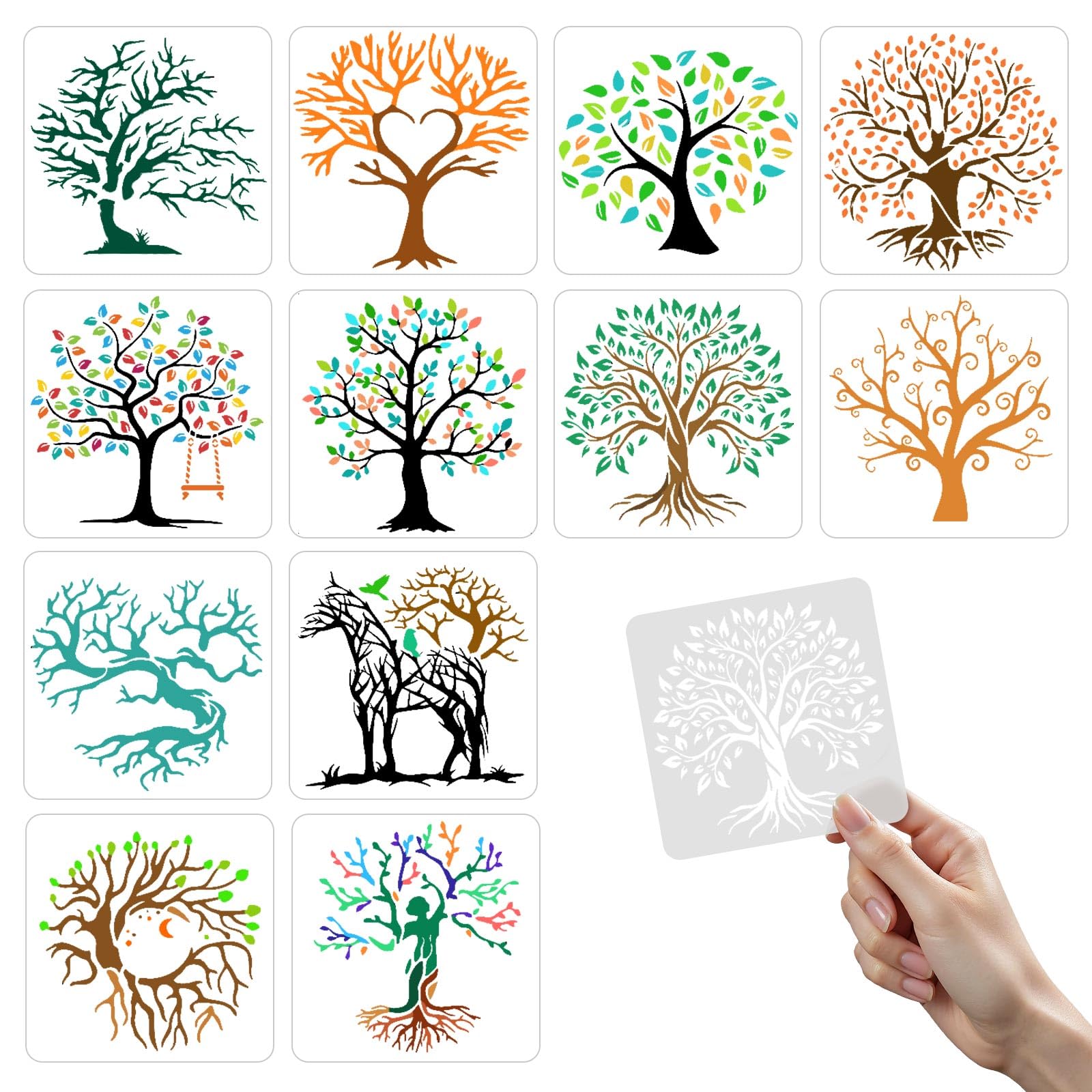 MUWINC Tree of Life Pattern Stencils for Painting, 12 Pcs, 150 x 150 mm