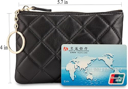 Miniatura 4 de DORIS&JACKY Monedero de piel de cordero suave, pequeño, acolchado, con bloqueo RFID, con cremallera, con llavero