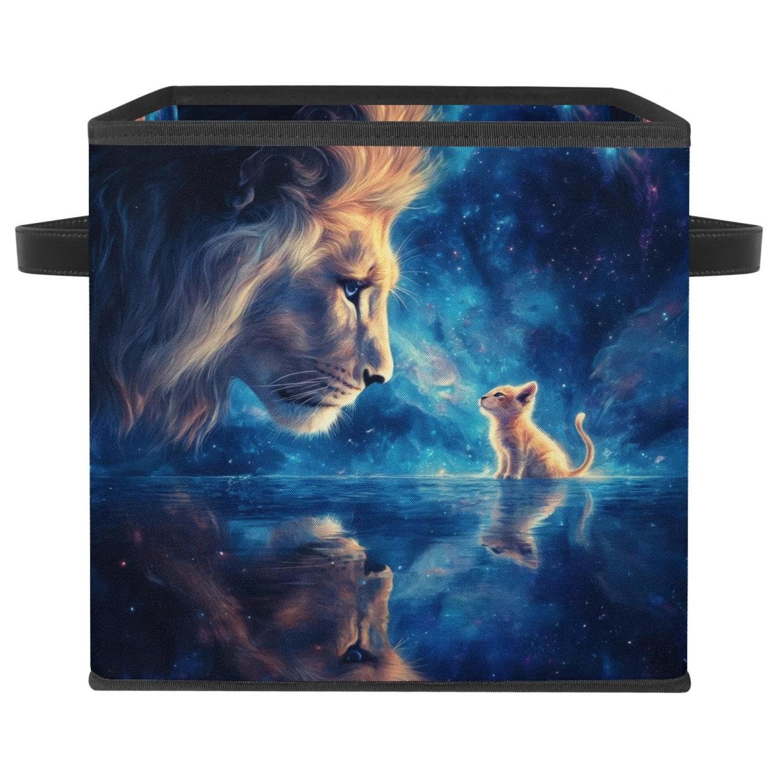 Boîte de rangement lion et chat étoilé cube 28cm en tissu Oxford