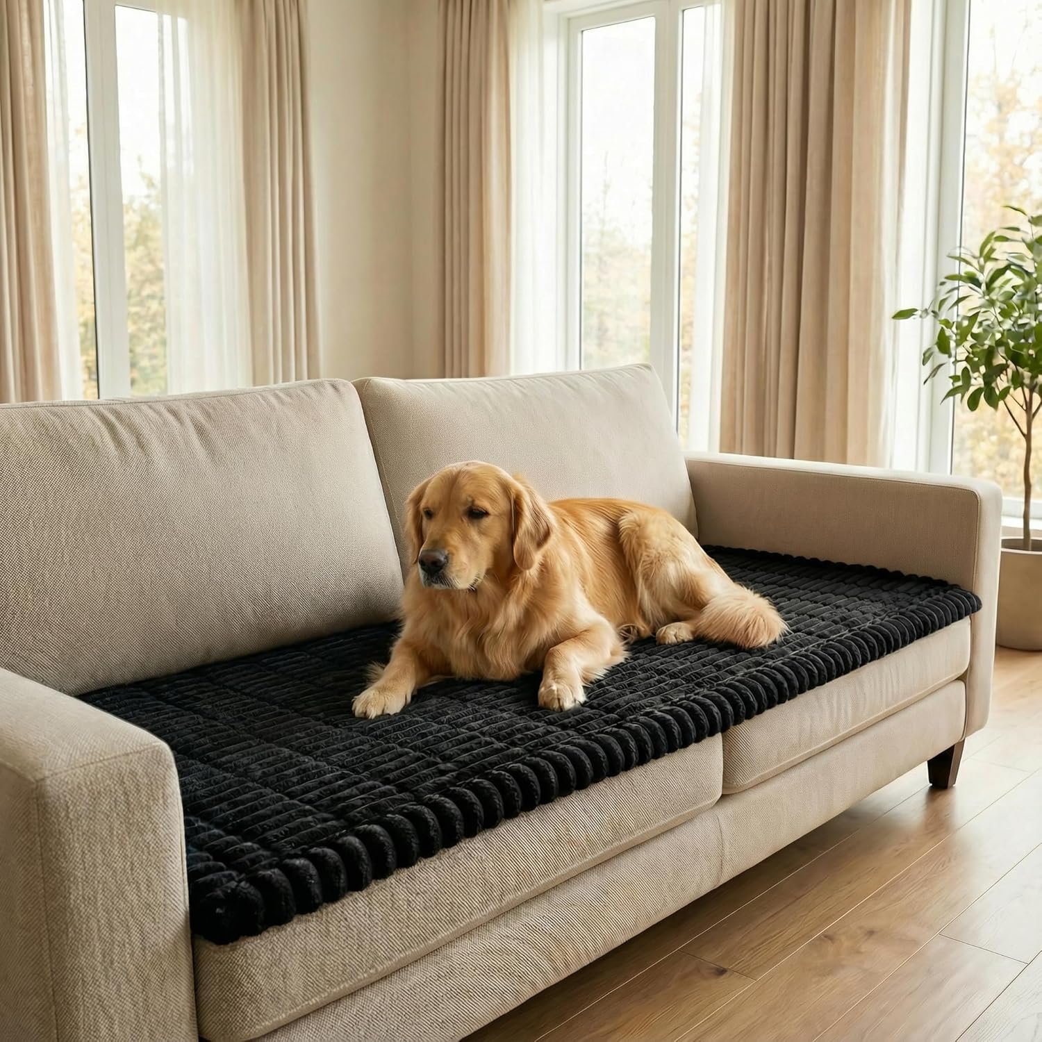 Non-Slip Sectional Couch Covers, Washable Pet Friendly Furniture Protector for Dogs Cats, Soft Thick Slipcover for L-Shaped Sofa (Sold by Piece, Not Set) (Black, 27.6"x82.5")