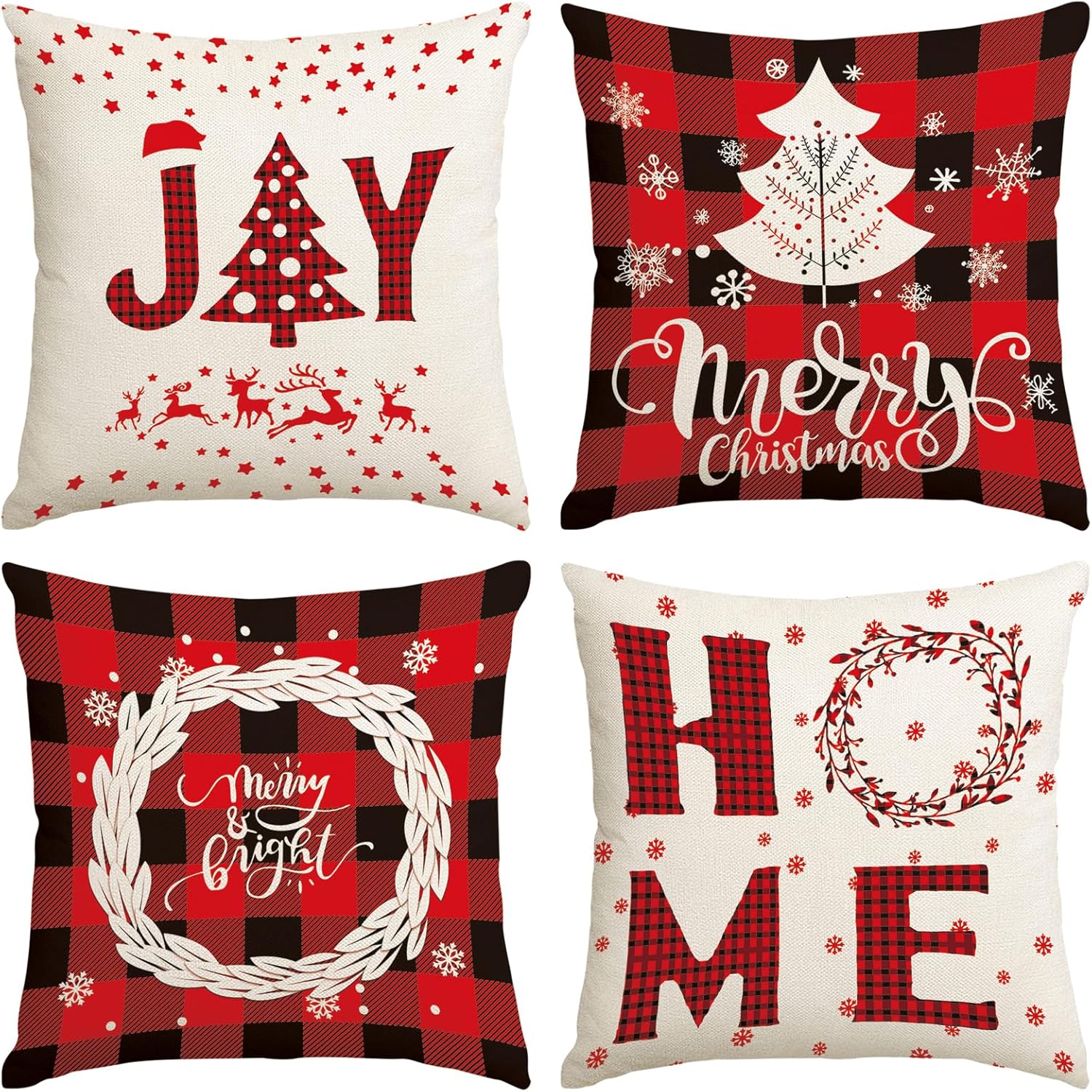 Buffalo Christmas Throw Pillow Covers 18x18 Inch Set of 4