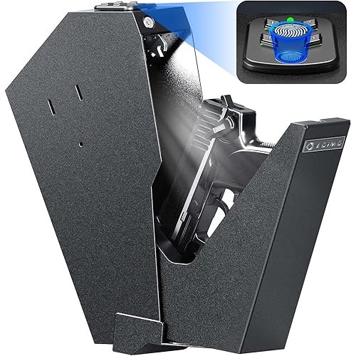 ADIMO Gun Safe for Handgun, Biometric Pistol Safe Fingerprint Quick Access Drop Down Single Mount Gun Safe with Keypad Lock and Key Lock, for Nightstand Wall Mount Bedside Desk Vehicle Bed