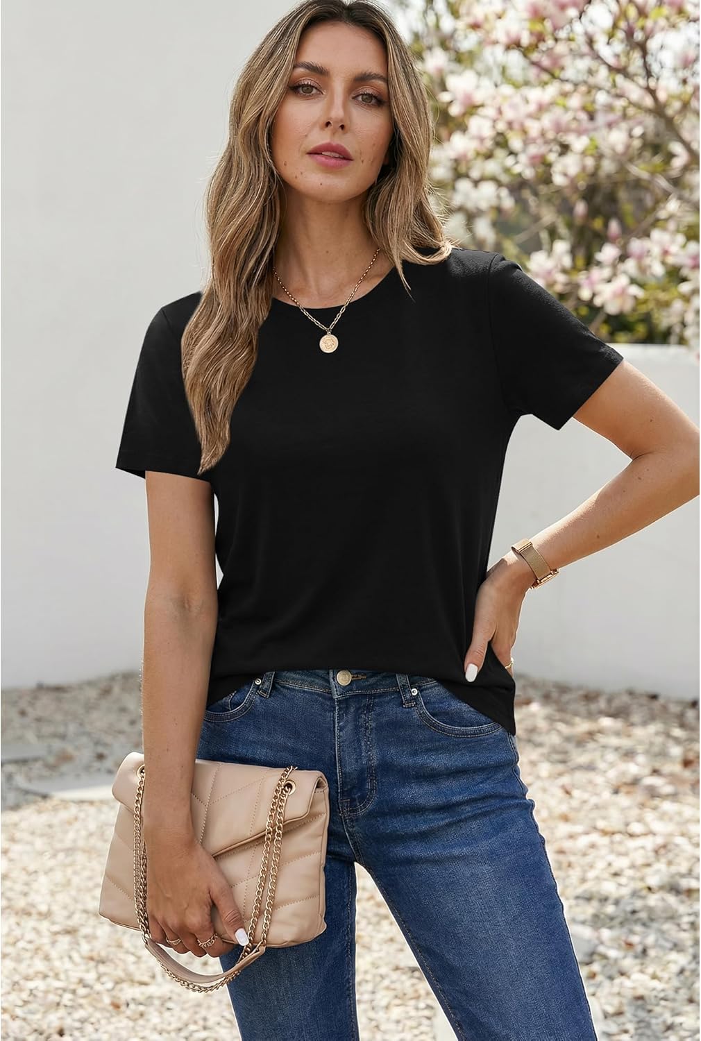 Women's Cotton T-Shirts Short Sleeve Crewneck Basic Solid Color Tee Loose Fit Shirts Breathable Comfy Summer Tops 2026 - Image 4