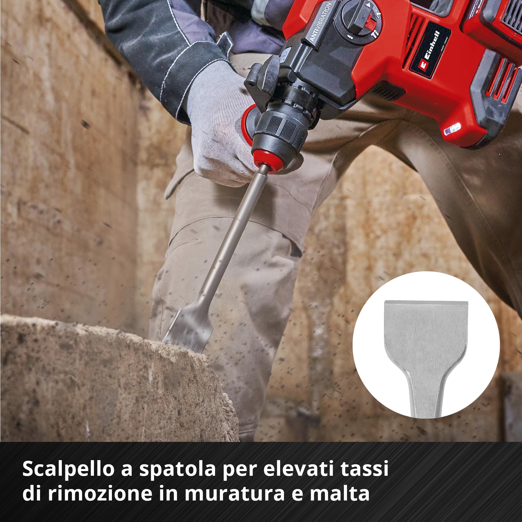 Originale Einhell set di 3 scalpelli SDS Plus, 250 mm (con punta, lama piatta larga 20 mm e lama da scavo larga 40 mm in acciaio 40Cr per lavori di demolizione e ristrutturazione)