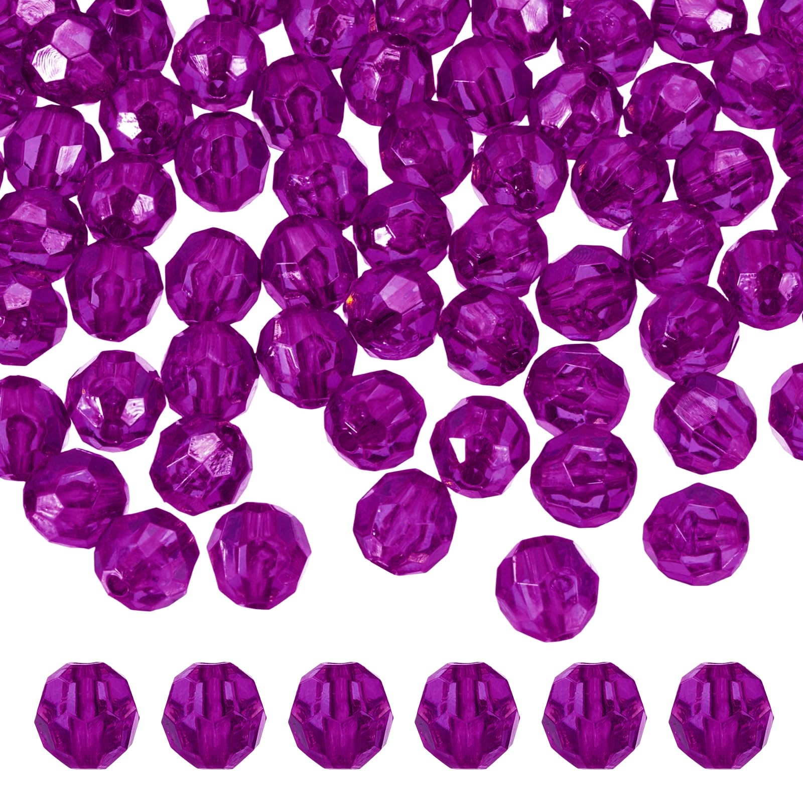 sourcing map 200 Pcs Acrylic Round Faceted Beads 10mm Loose Crystal Spacer Bead for Bracelets Necklace Keychains DIY Crafts Jewelry Making, Dark Purple