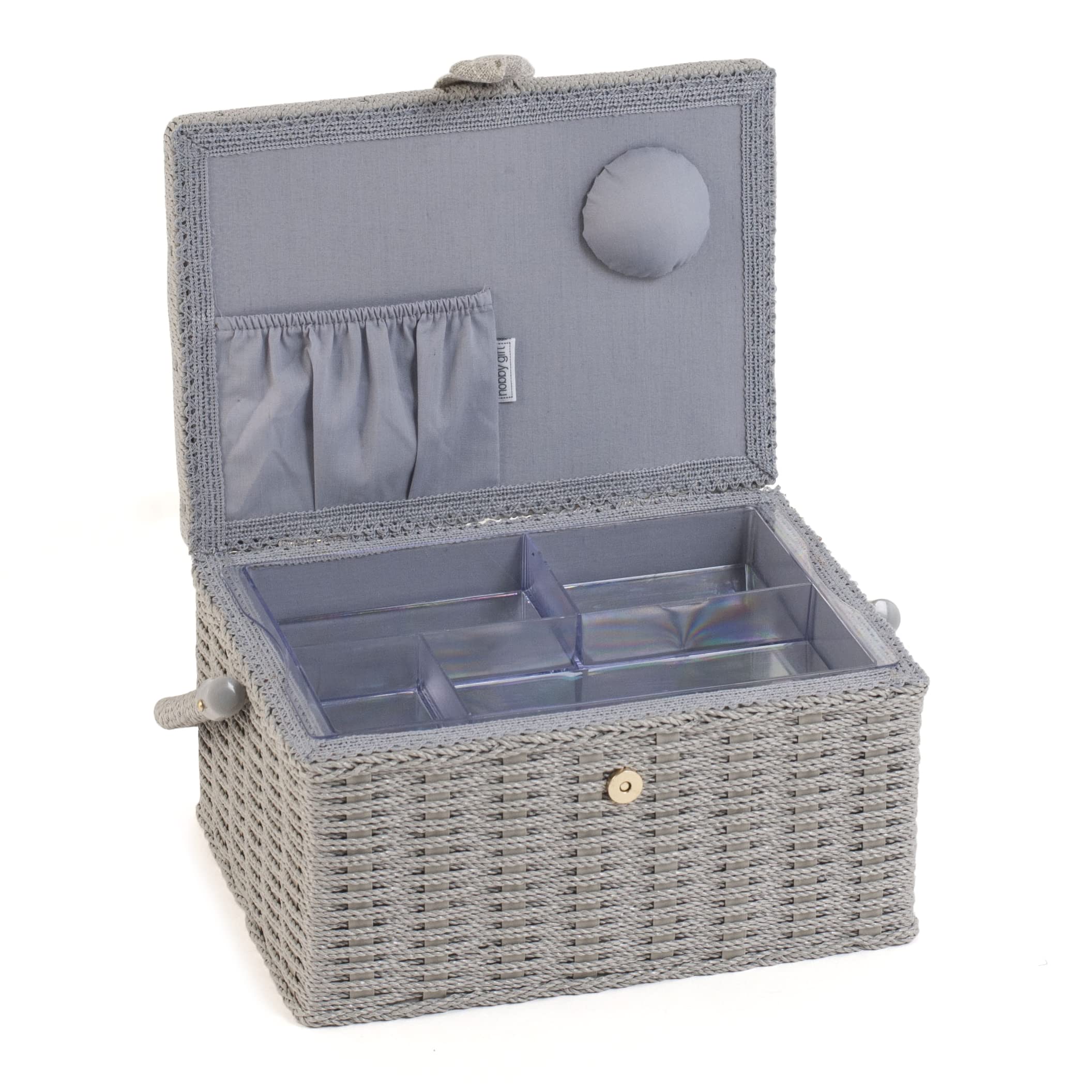 Hobby Gift Boîte de rangement de couture moyenne en bois/tissu, Brodé, Fleurs sauvages