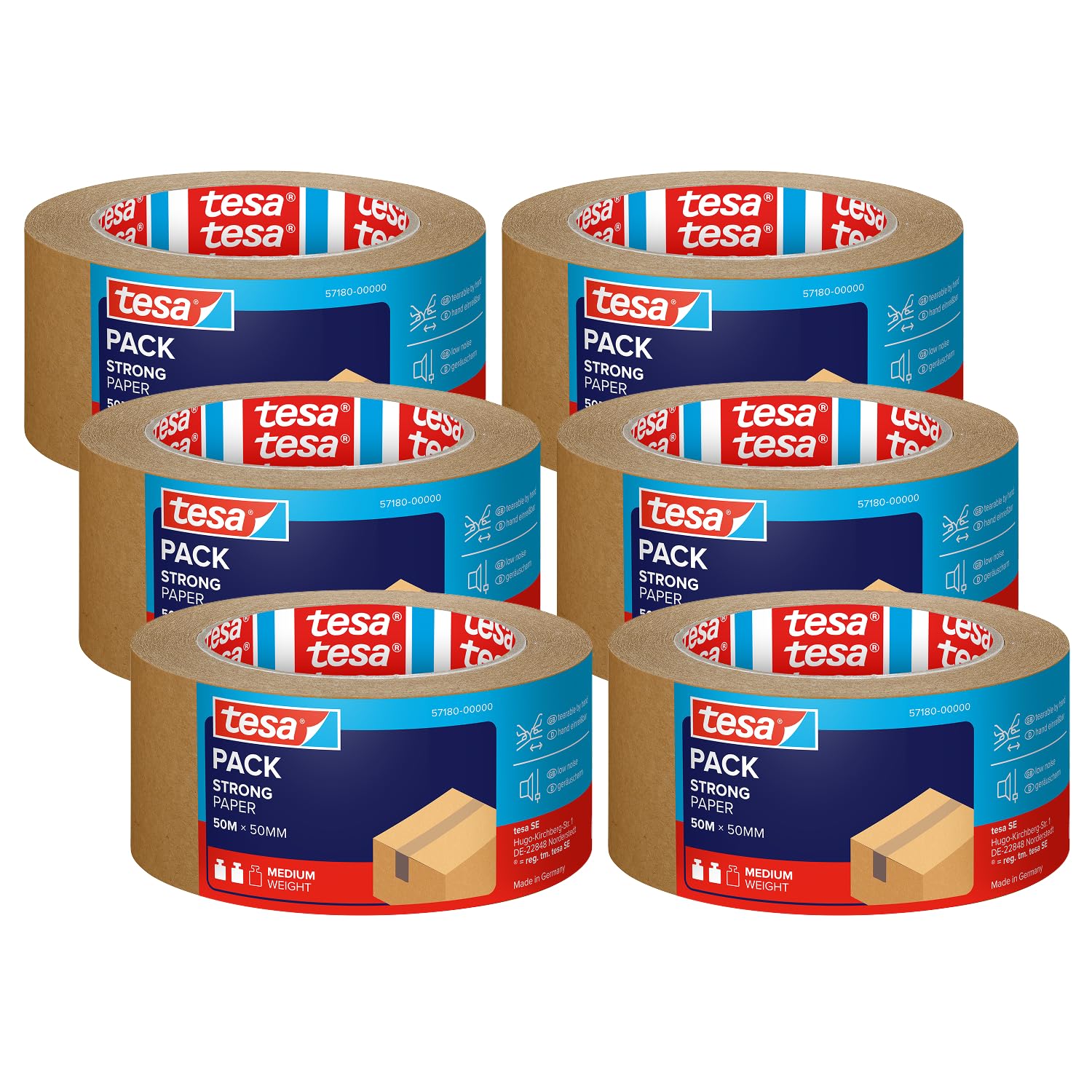 tesa Pack of 6 Paper ecoLogo Environmentally Friendly Paper Parcel Tape 60% Bio-Based Material Brown 6 Rolls Each 50 m