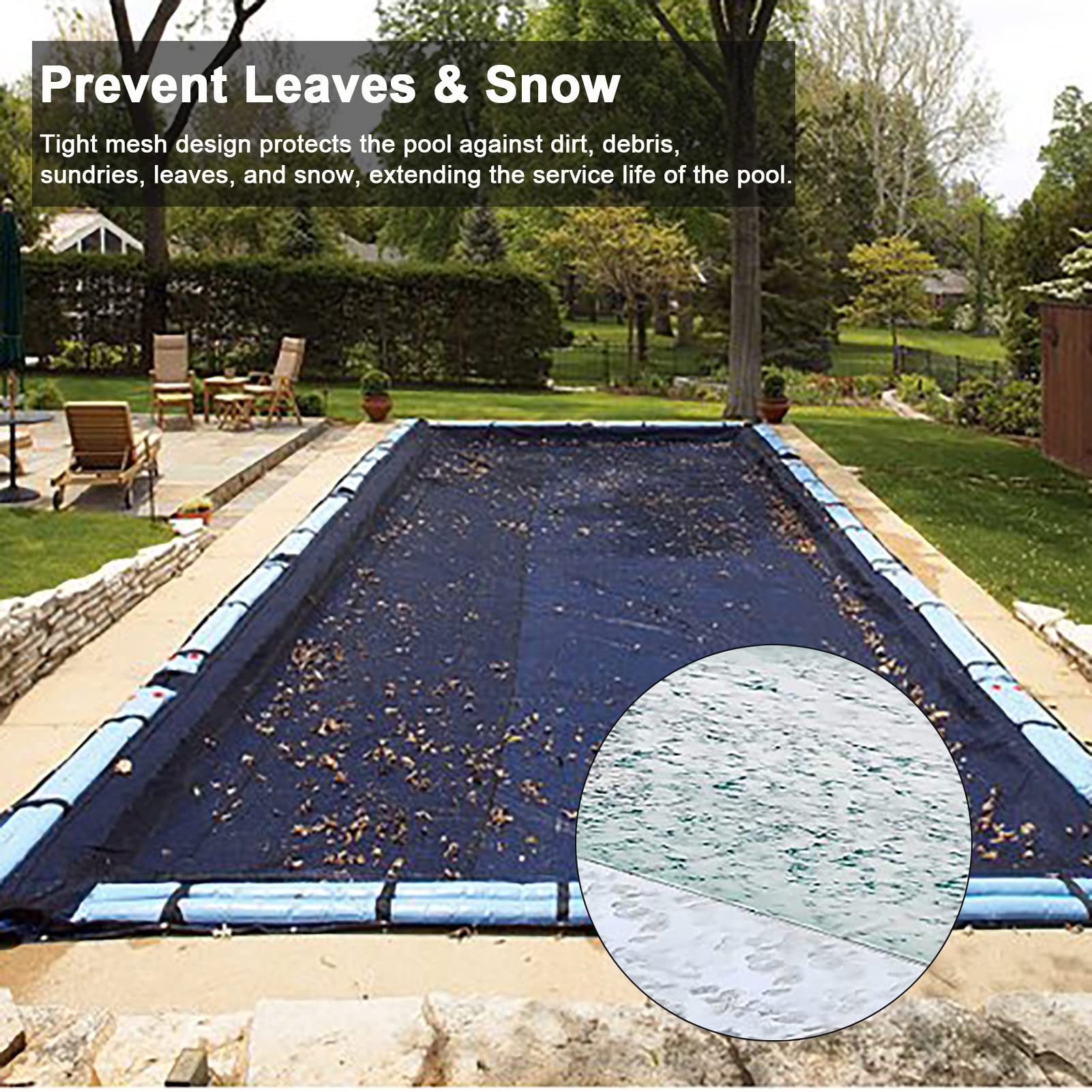 Cobertor Solar para Piscinas Cubiertas de invierno para piscina de alta resistencia azul, cubierta segura de red de hojas duradera para patio trasero al aire libre, alfombrilla de marco rectangular,