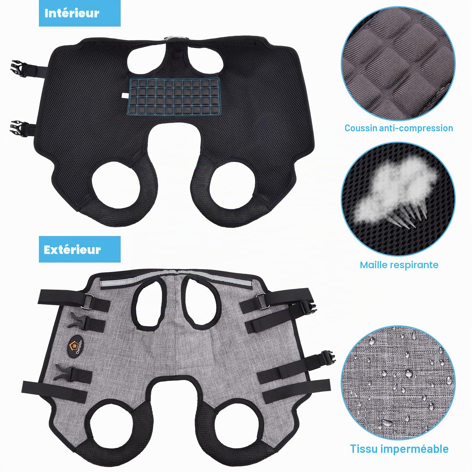 Ownpets Harnais de Levage pour Petit Chien, Serviette de Transport pour Petit Chien, Harnais Complet pour Tout Le Corps, Sac de Transport avec bandoulière, Doux, imperméable, réglable, Gris,S