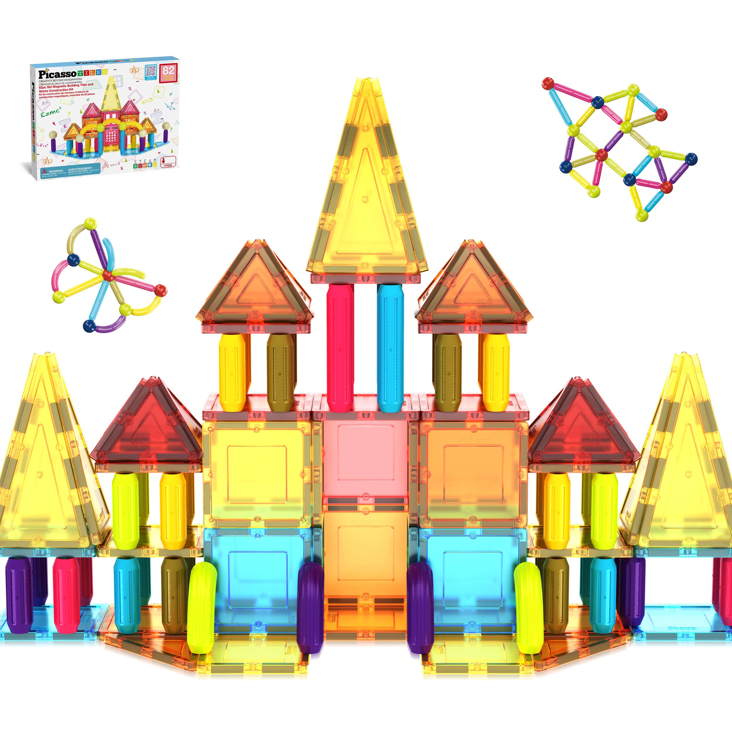 82 Piece Magnetic Sticks and Magnet Tiles Construction Building Block Toys for Toddlers, STEM Learning Toy Magnets Balls and 3+ Years Old for Boys Girls Kids Children Early Educational