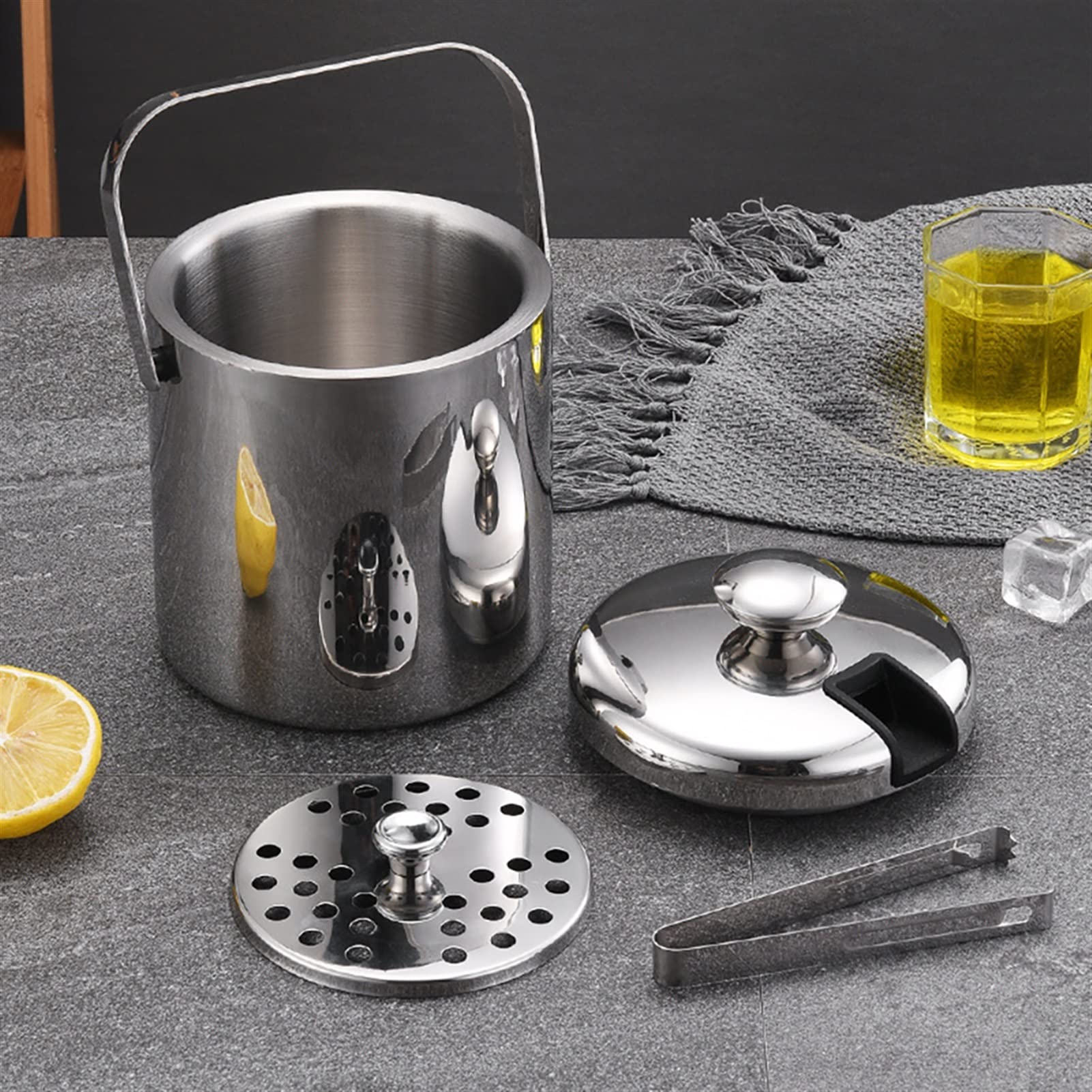 EIS Eimer 1.3l Eiskübel mit Deckel und Filter Edelstahl EIS Eimer Doppelwand Eiswürfel Container Bar Home Ice Eimer Eiseimer/Eiskübel