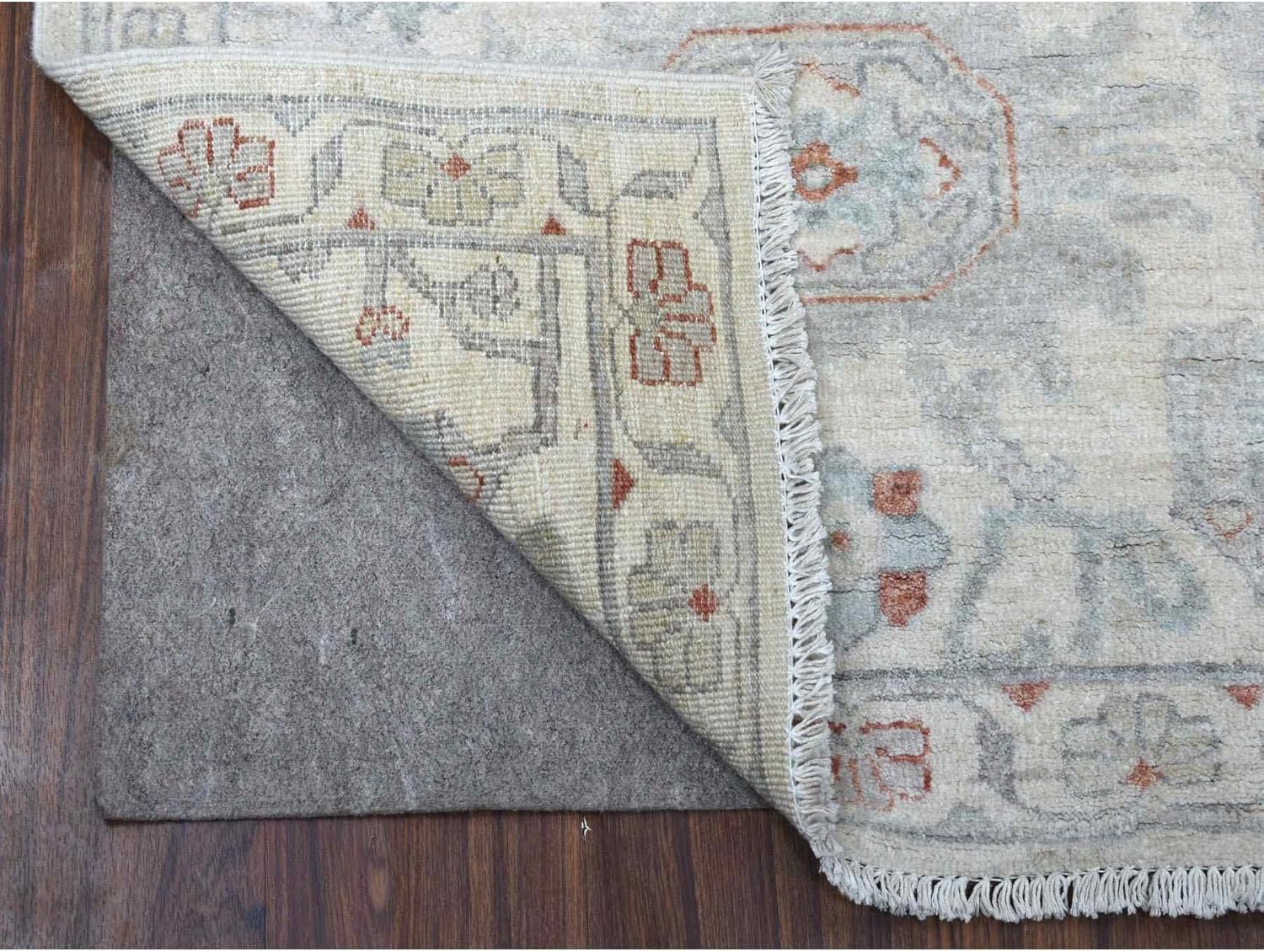 Ivory Washed Out Peshawar Organic Wool Hand Knotted Runner Oriental Rug(2'7"x9'7")