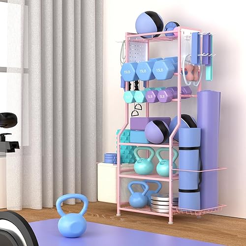 Miniatura 2 de Estante para mancuernas, almacenamiento de gimnasio en casa para pesas rusas, esterilla de yoga y equipo de entrenamiento de fuerza, estante de