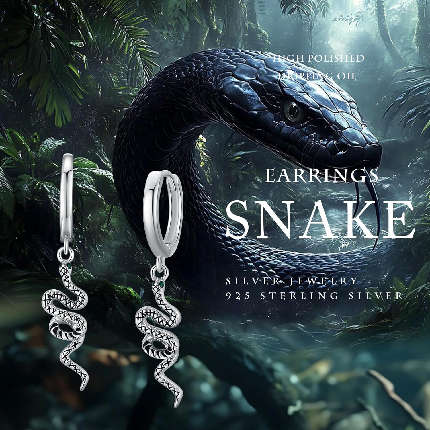 MEDWISE Snake Huggie Hoop Earrings 925 Sterling Silver Snake Dangle Earrings Gothic Jewelry Christmas Gifts for Men Women - Image 6