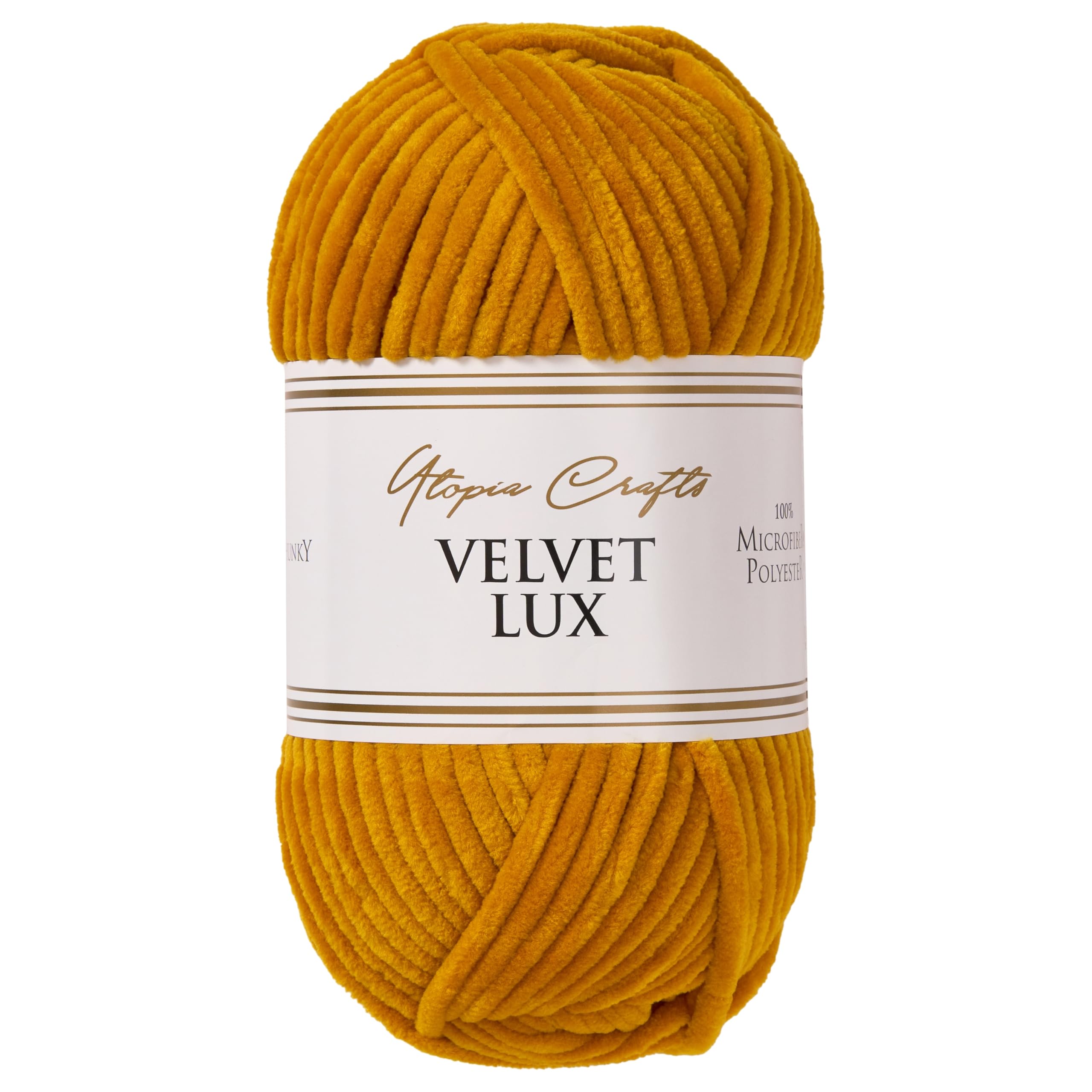 Utopia Crafts Velvet Lux Chenille Super Soft Chunky Yarn for Knitting and Crochet 100g (Mustard Yellow)