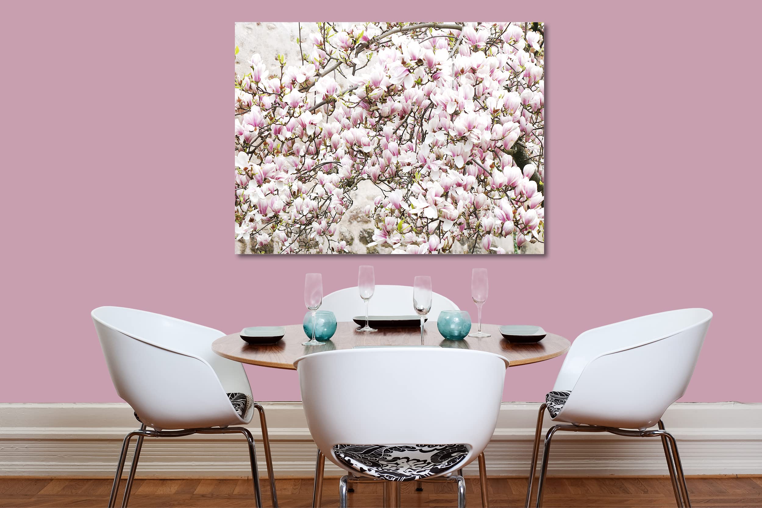 Glücksvilla - Albero di magnolia (tela 2 cm, 60 x 40 cm) | varie misure - quadro murale orizzontale - giardino fiori fioritura pianta natura botanica albero ramo