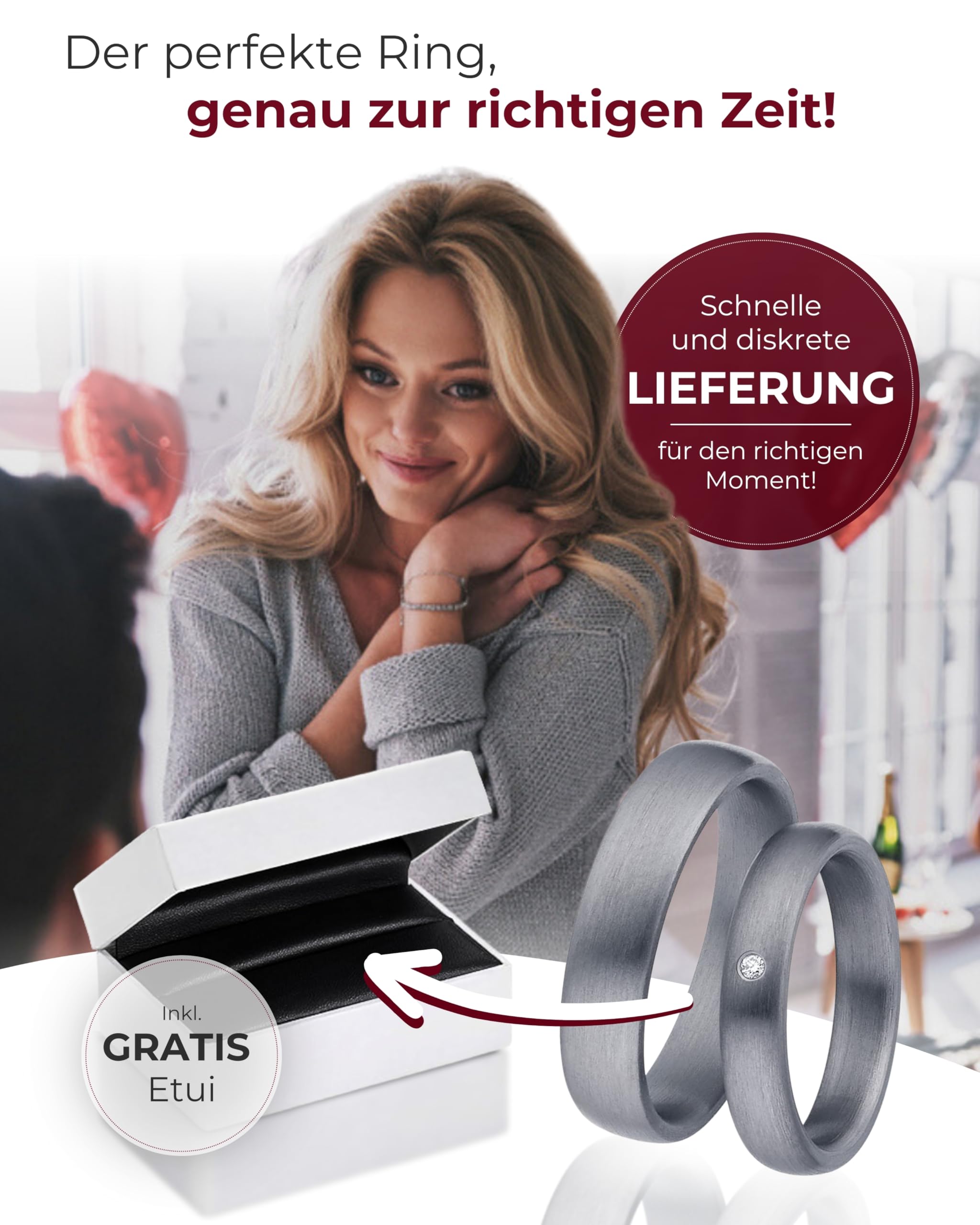 123traumringe Eheringe in Tantal I Edle Partnerringe mit Brillant & Etui I Gravierbare Eheringe mit Ringgröße 50-70mm I Damenring in 4mm Breite + Herrenring in 5mm Breite & 1,9mm Stärke I P33/P41