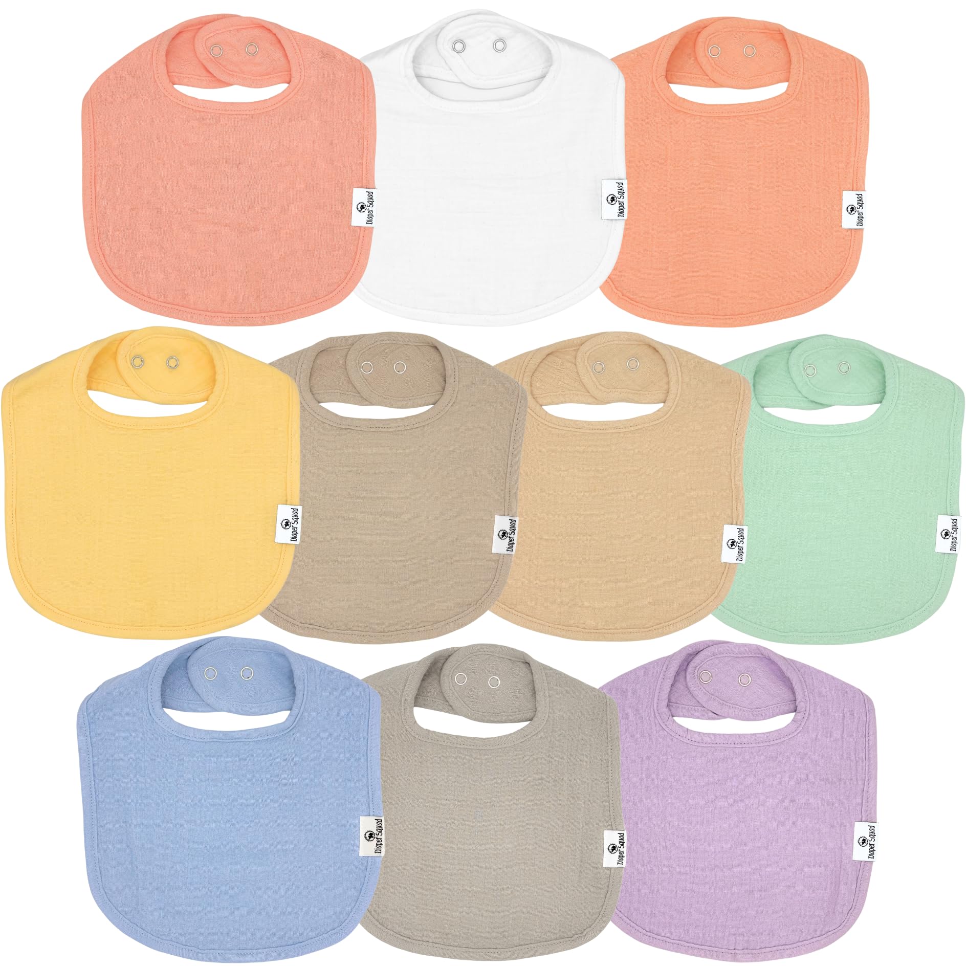 DiaperSquad's Baby Bibs for Drooling and Teething, Bibs for Boys, Baby Girl - Solid Cotton Baby Drool Bibs