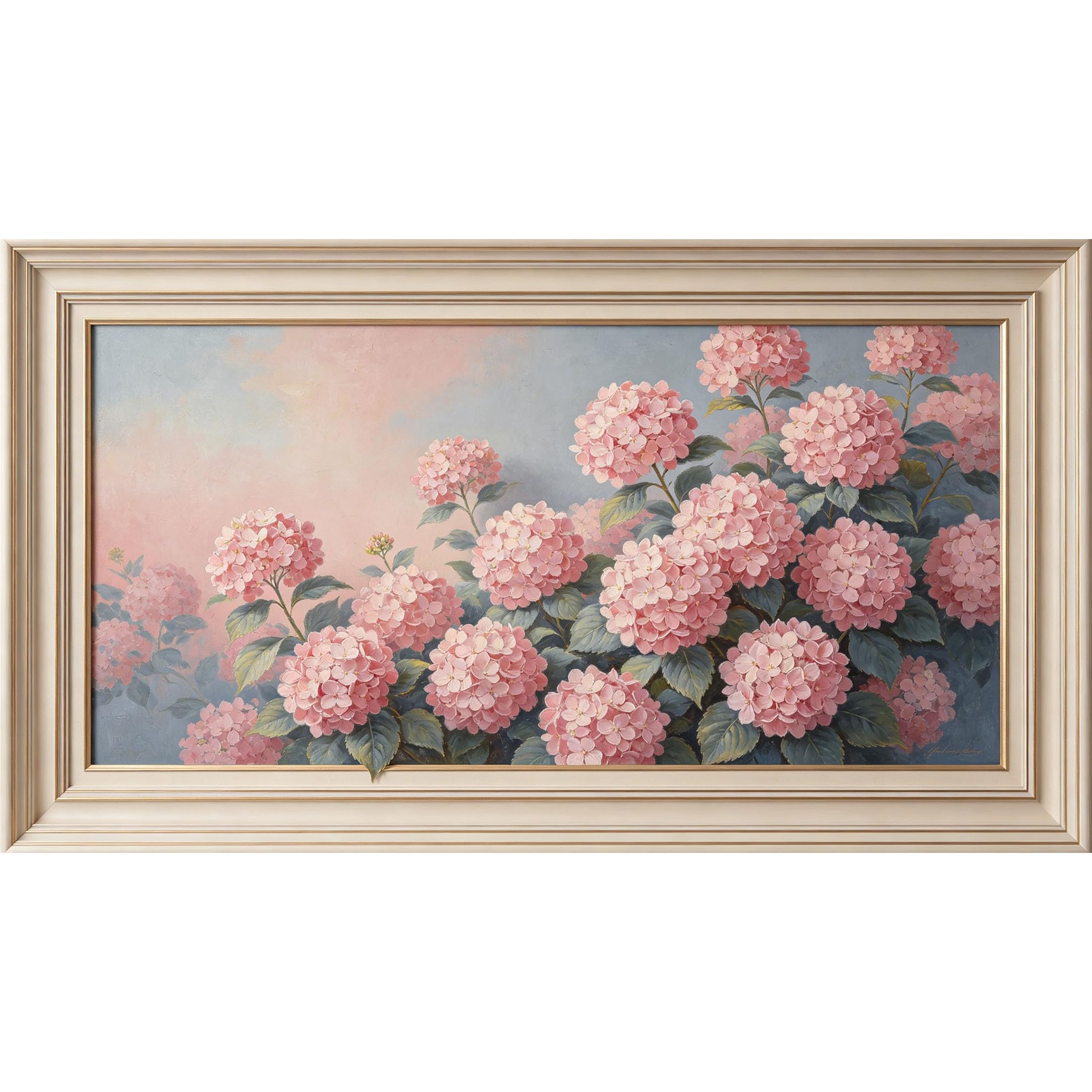 QZLITHOTIC 50×100cm 3D Framed Wall Art， Pink Hydrangea Botanical Oil Painting Self?Adhesive Mural， Water?Activated Peel & Stick Fabric Decor Wall Decal for Bedroom Living Room