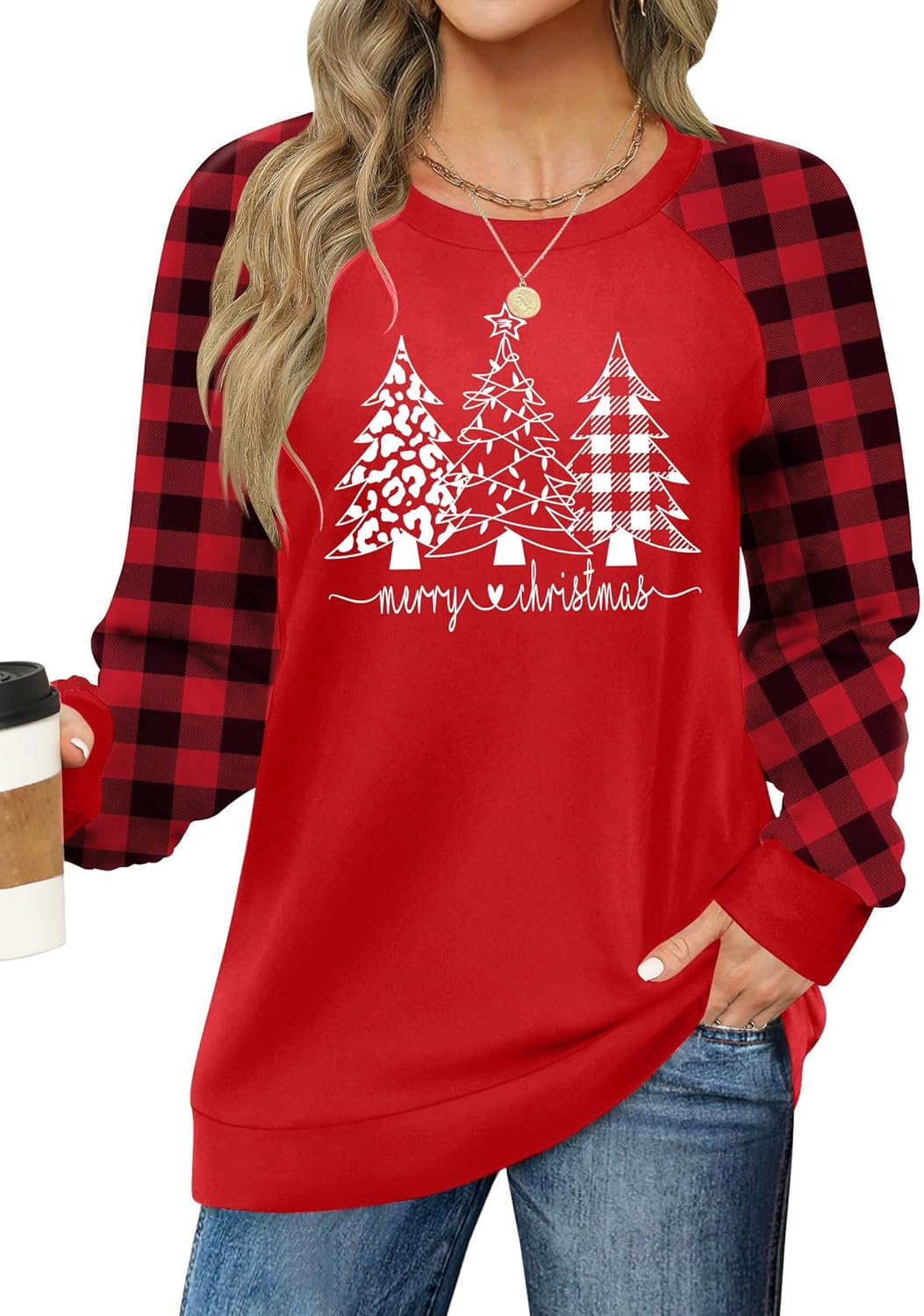 Christmas Shirts for Women: Merry Christmas T-Shirt Xmas Tree Long Sleeve Shirt Vacation Tee Tops