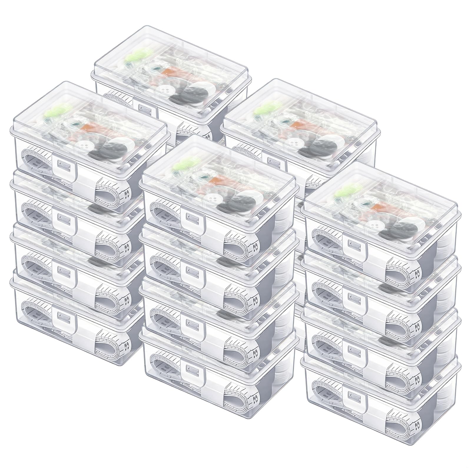 Mini kit da cucito portatile, 20 pezzi, set di emergenza da viaggio, accessori completi in custodia trasparente, con forbici, infila, metro a nastro, filo bianco e nero