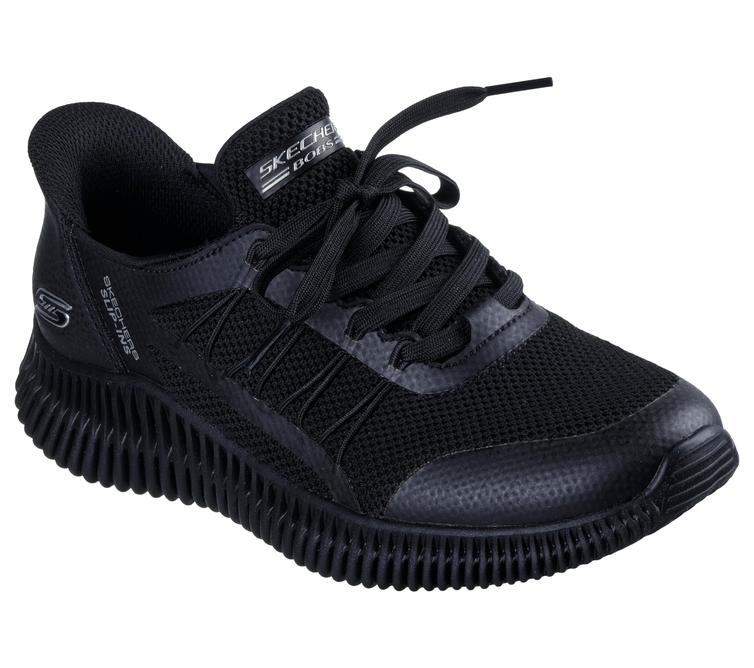 Skechers Women's Bobs Geo Lite Divine Pace Slip-in Trainers, Black Knit, 4.5 UK