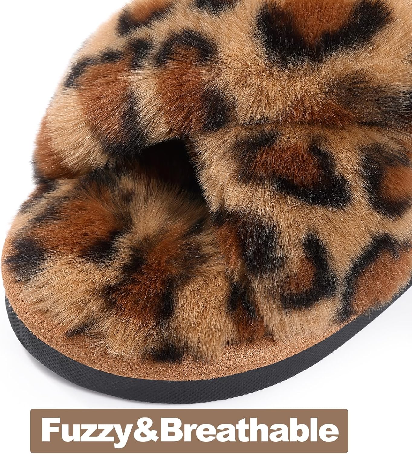 Evshine Women's Fuzzy Slippers Cross Band Memory Foam House Slippers Open Toe - Image 3