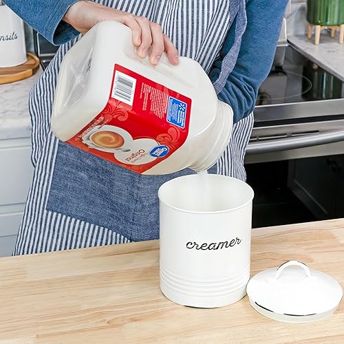 Vista 25 de AuldHome Design Bote de azúcar blanco esmaltado; almacenamiento de grapas de estilo rústico envejecido para cocina Blanco