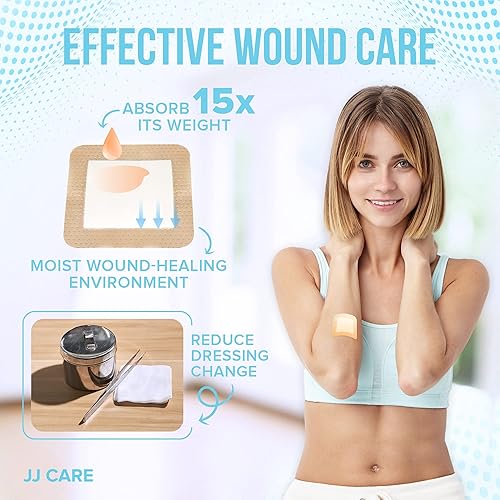 Miniatura 6 de JJ CARE Apósito de espuma de silicona de 2 x 2 [paquete de 10], vendajes de silicona para heridas, vendaje impermeable para heridas con borde