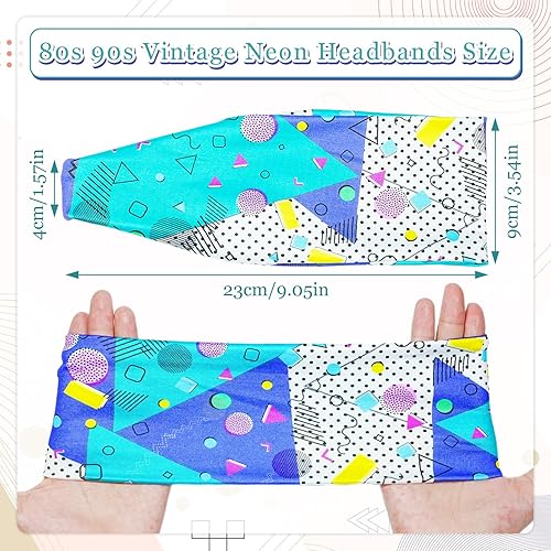 Miniatura 2 de Paquete de 8 diademas de neón con estampado de los años 80 y 90, accesorios retro de los años 80, trajes de los años 90 para mujeres, banda para el