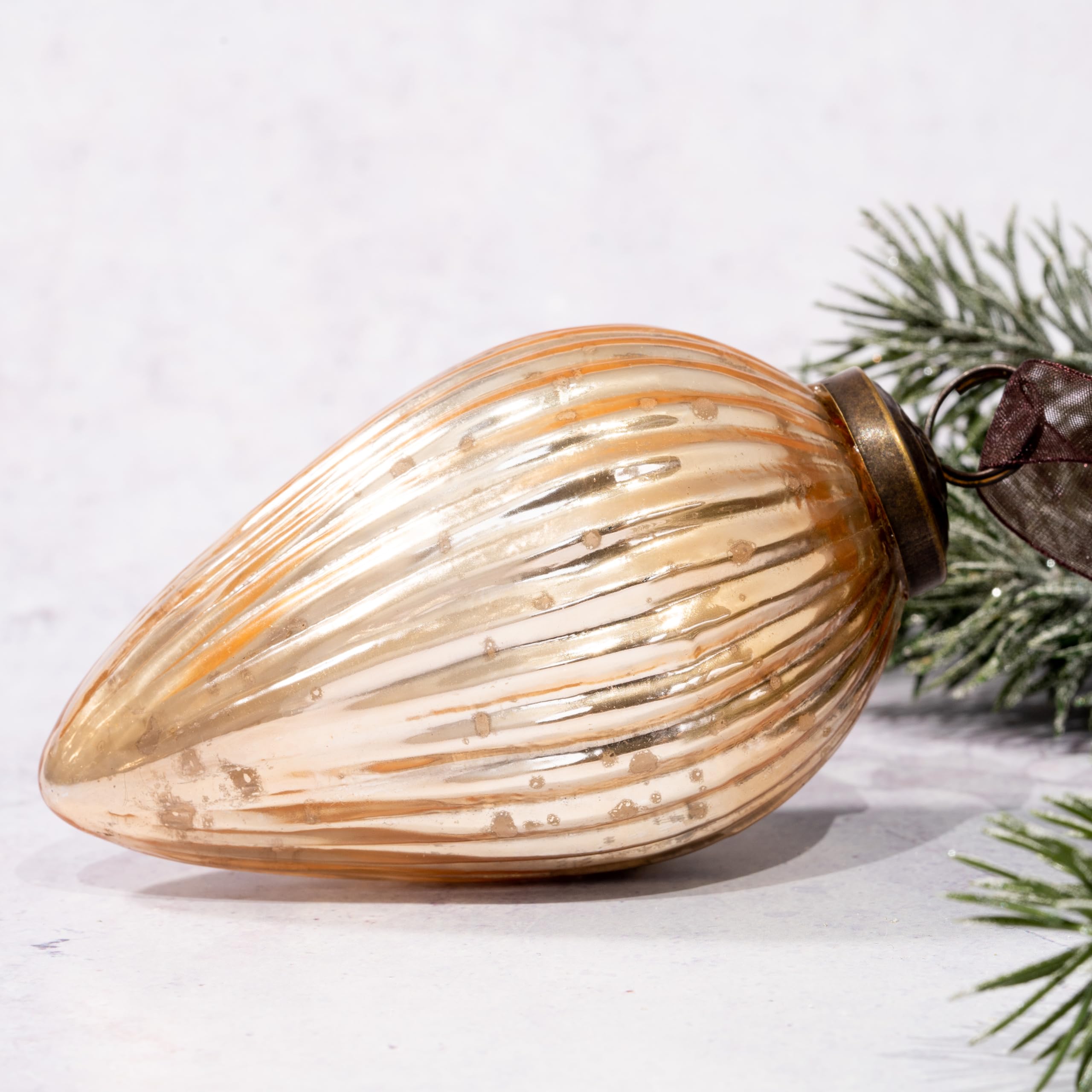 Arthur Cameron Christmas Glass Pinecone Hanging Decorations | Xmas Pine Ornament Bauble (4", Champagne)
