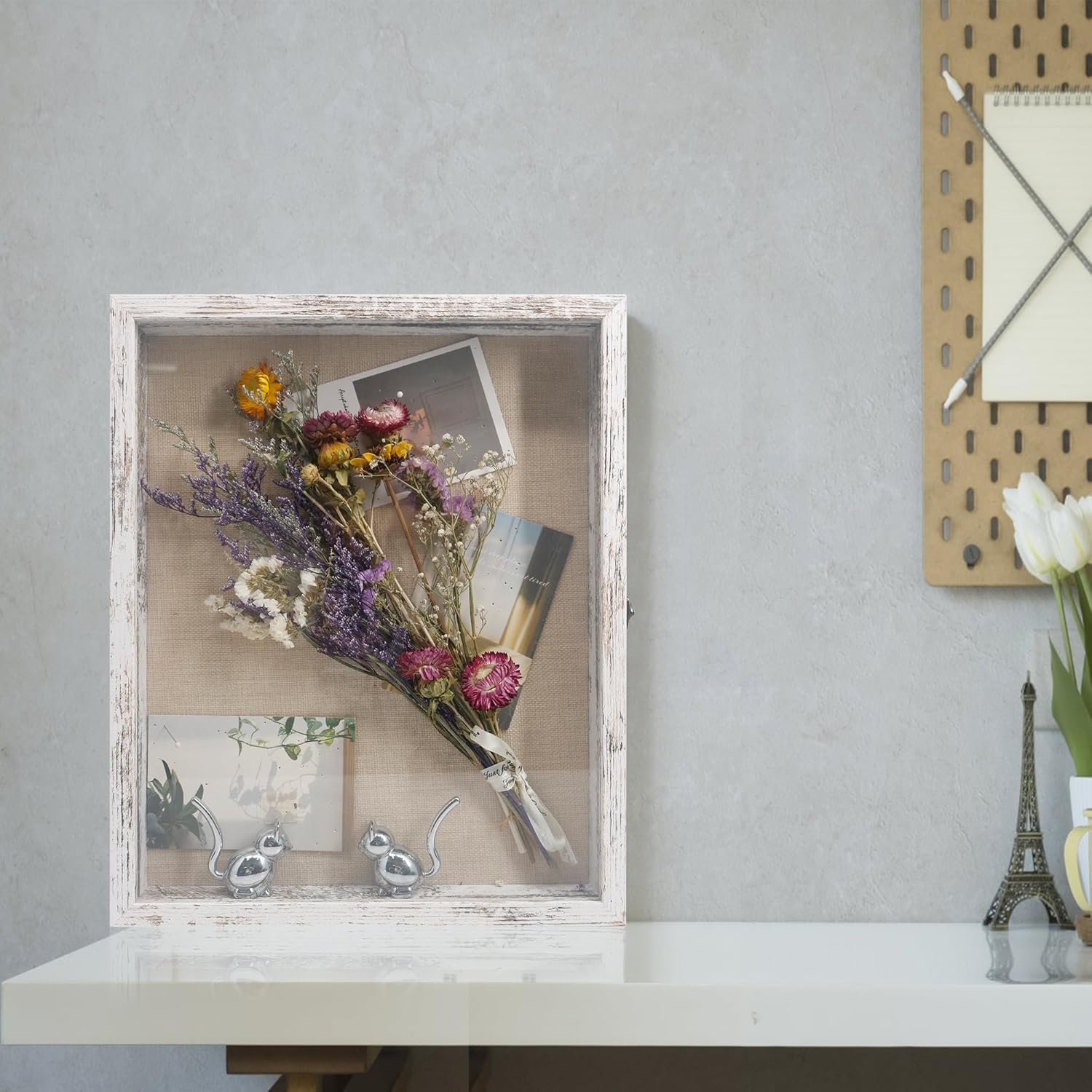 13x16 Wedding Bouquet Shadow Box Display Case,1.5-inch Depth Shadow Box Picture Frame, Wedding Bouquet Memorabilia Medals Photos Memory Box-Large Shadow Box Frame with Real Glass Door