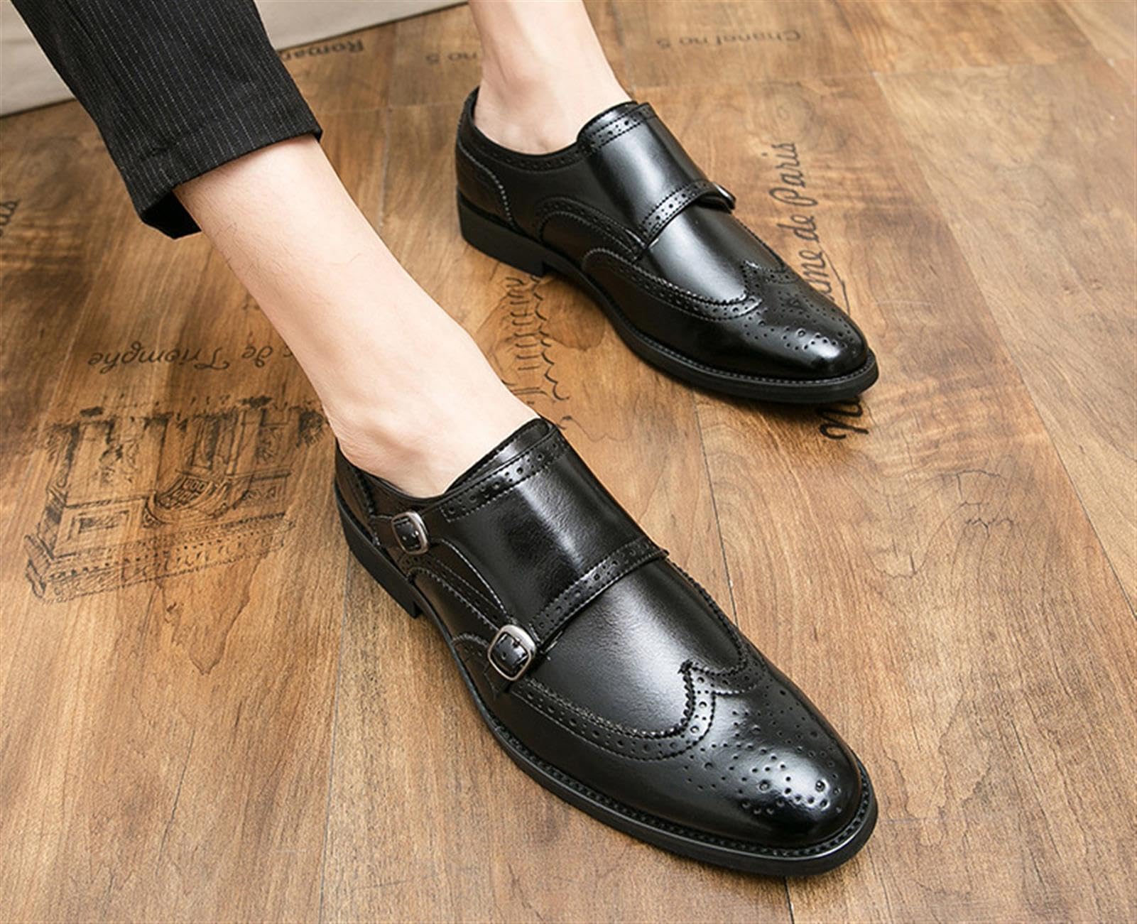 Scarpe Eleganti Uomo Doppia Fibbia Brogue Affari Cerimonia Oxfords | Scarpe Uomo Pelle PU Eleganti Fibbia Cerimonia Affari Oxford Casual Scarpe da Sposa Comode Calzature