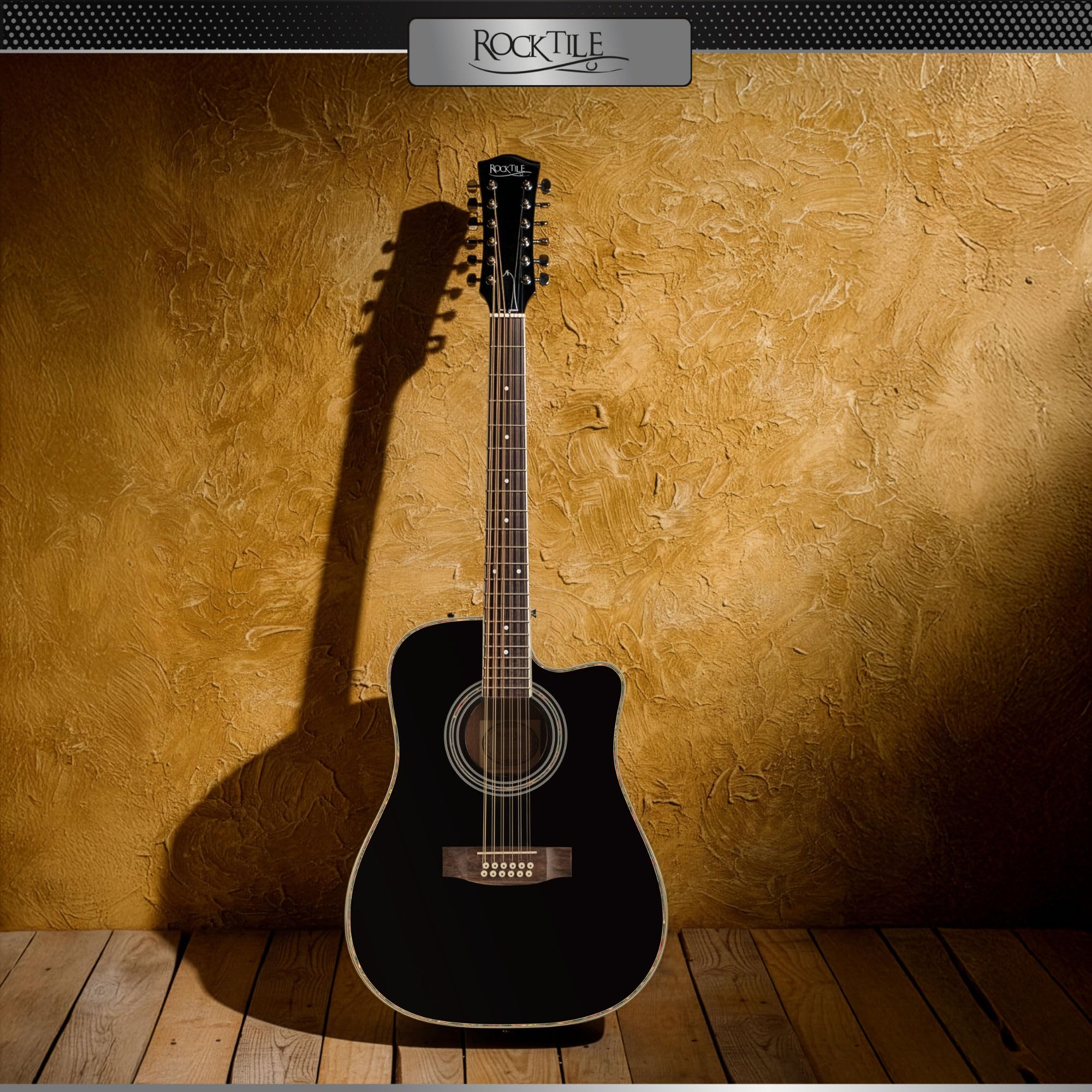 Rocktile WSD12-50C-BK Chitarra Western Nera, Allgemein, Peso: 2, 36 kg | Modell: WSD12-50C-BK, 36 kg, Numero di corde: 12, Orientamento: Destrimano, Korpus, Forma corpo: Dreadnought con Cutaway