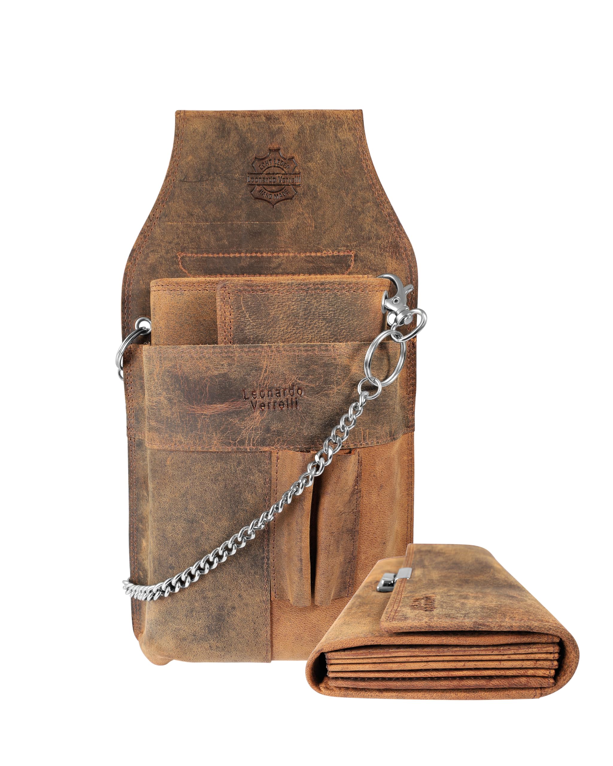 Cartera de camarero de piel | Monedero para gastronomía con trabilla para cinturón | Monedero para operaciones hombre y mujer, marrón, 28x14, Clásico