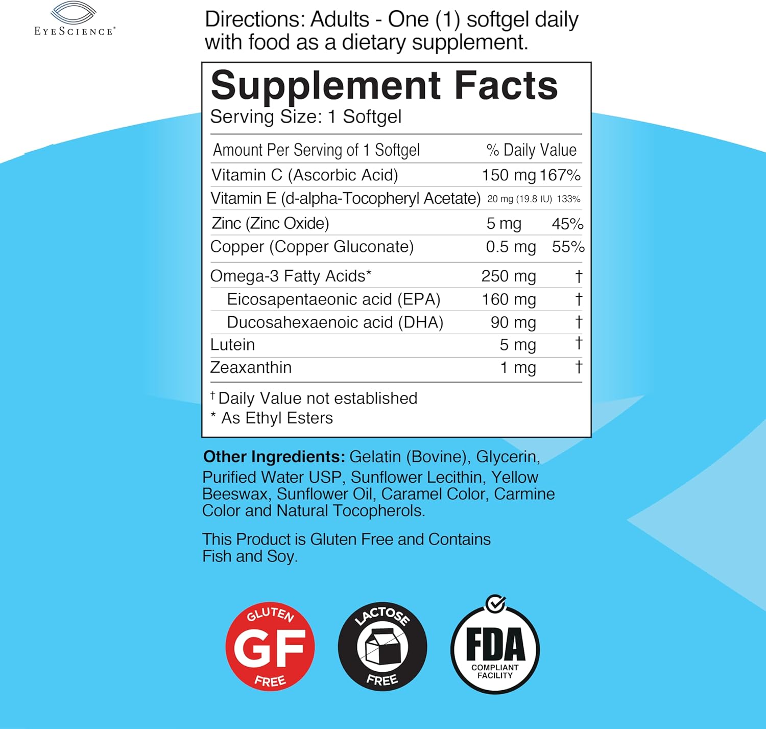 EyeScience Adult Eye Health Formula – Eye Vitamins with Omega-3 (EPA/DHA), Lutein & Zeaxanthin Supplement with Vitamins C & E – Daily Eye Health Support – 60 Softgels (60-Day Supply)