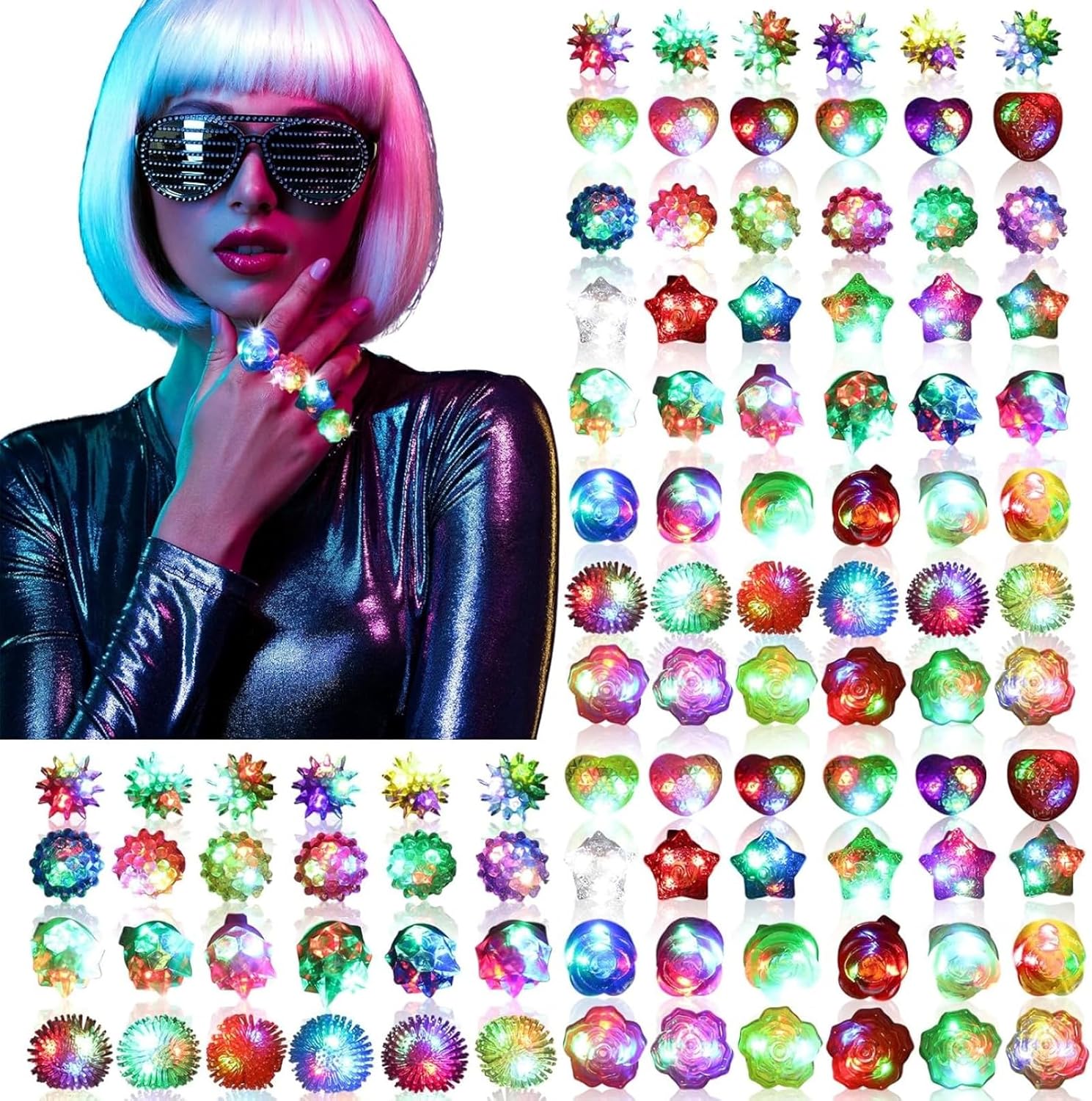 Light Up Rings, 8 Style Flashing LED Jelly Finger Rings,Glow in the Dark Party Supplies for Concert, Raves, Party Bag Filler, Festival Accessories,Party Decorations