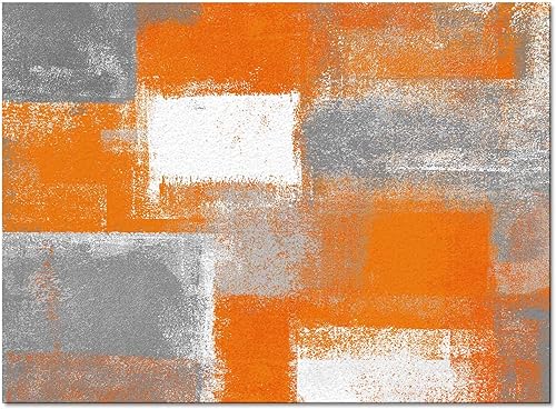 Miniatura 3 de Olivefox Rugs - Alfombra abstracta geométrica con pintura al óleo naranja, antideslizante, a prueba de manchas, para dormitorio, sala de estar,