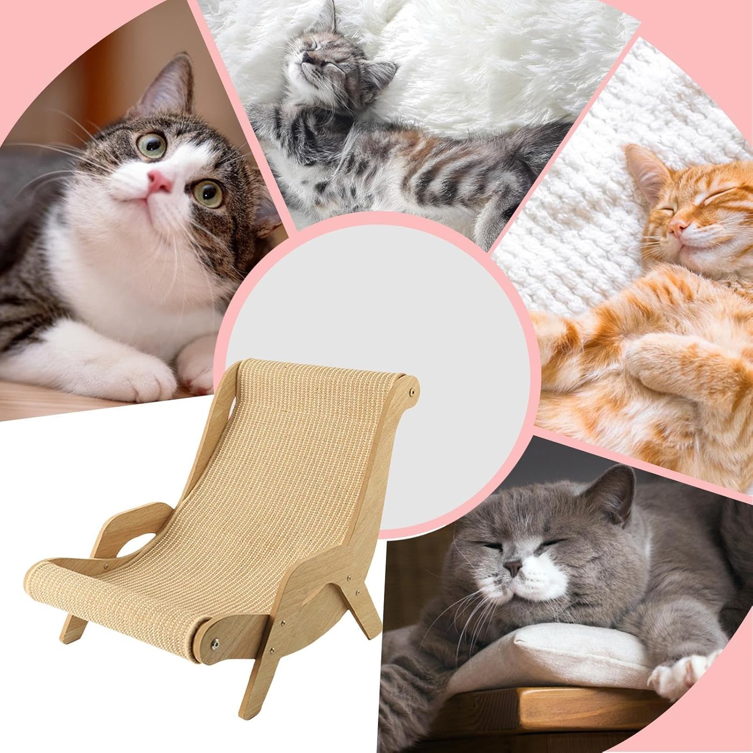 Cat Chair, Elegant Rocking Lounge Chair with Durable Sisal, Multi-Functional Pet Scratch and Rest Bed for Cats, Sturdy Decorative Furniture Balcony Bedroom Garden Indoor Outdoor Use
