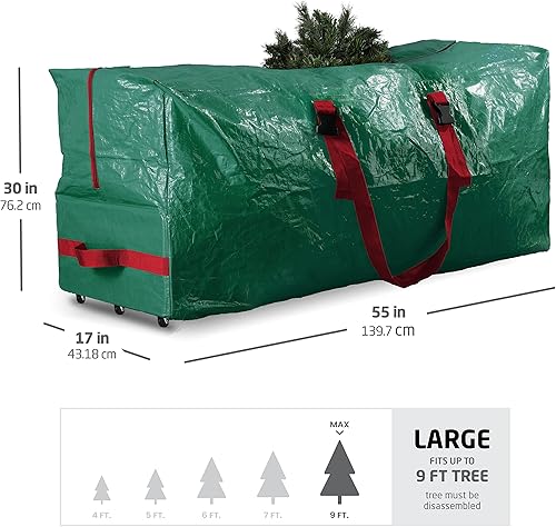 Miniatura 5 de Bolsa grande con ruedas para guardar árbol de Navidad Le caben árboles artificiales desarmados Asas y ruedas duraderas para cargarla y moverla