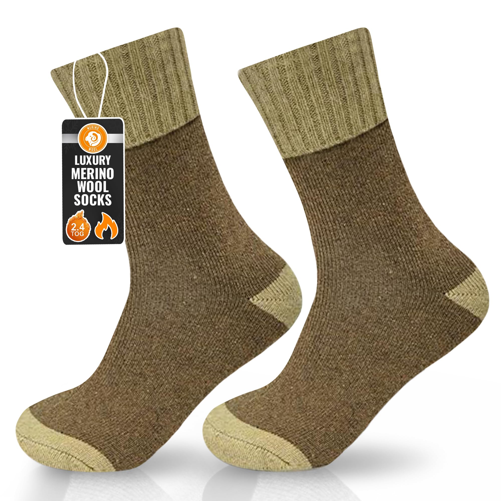 Towelogy Women's Brown Merino Wool Thermal Socks – 2.4 Tog Warm Winter Thick Cozy Crew Boot Socks Uk 4-7 One Size (1, )