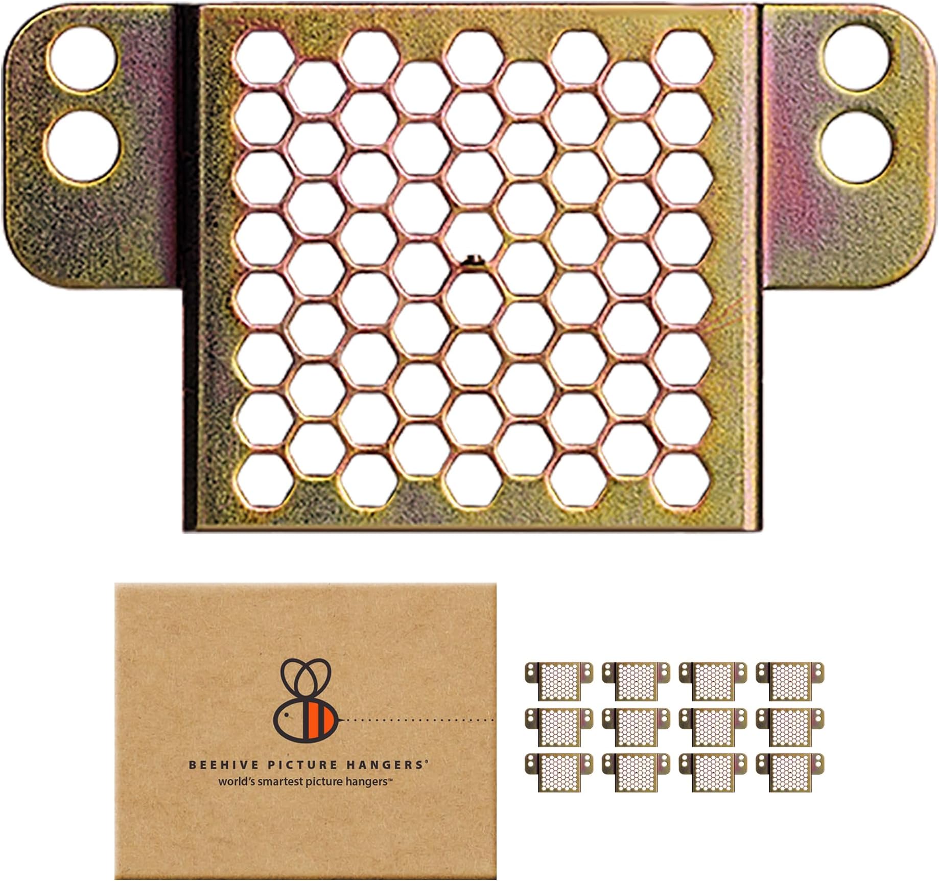 Beehive Picture Hangers | 50 Pcs Picture Hanging Hardware Kit | Fully Adjustable | for Wood Frames and Canvases on Drywall | 20 lb Capacity | Hangs 6 Frames
